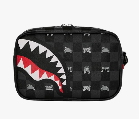 pochette gray peeking character check toiletry brick sprayground 