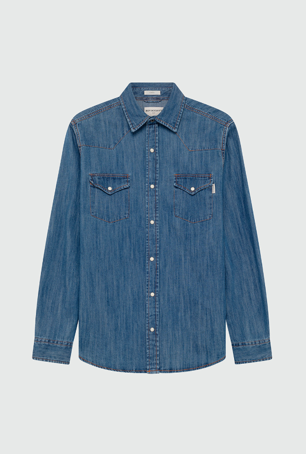 camicia in jeans shirt martin man denim cobalt stone 