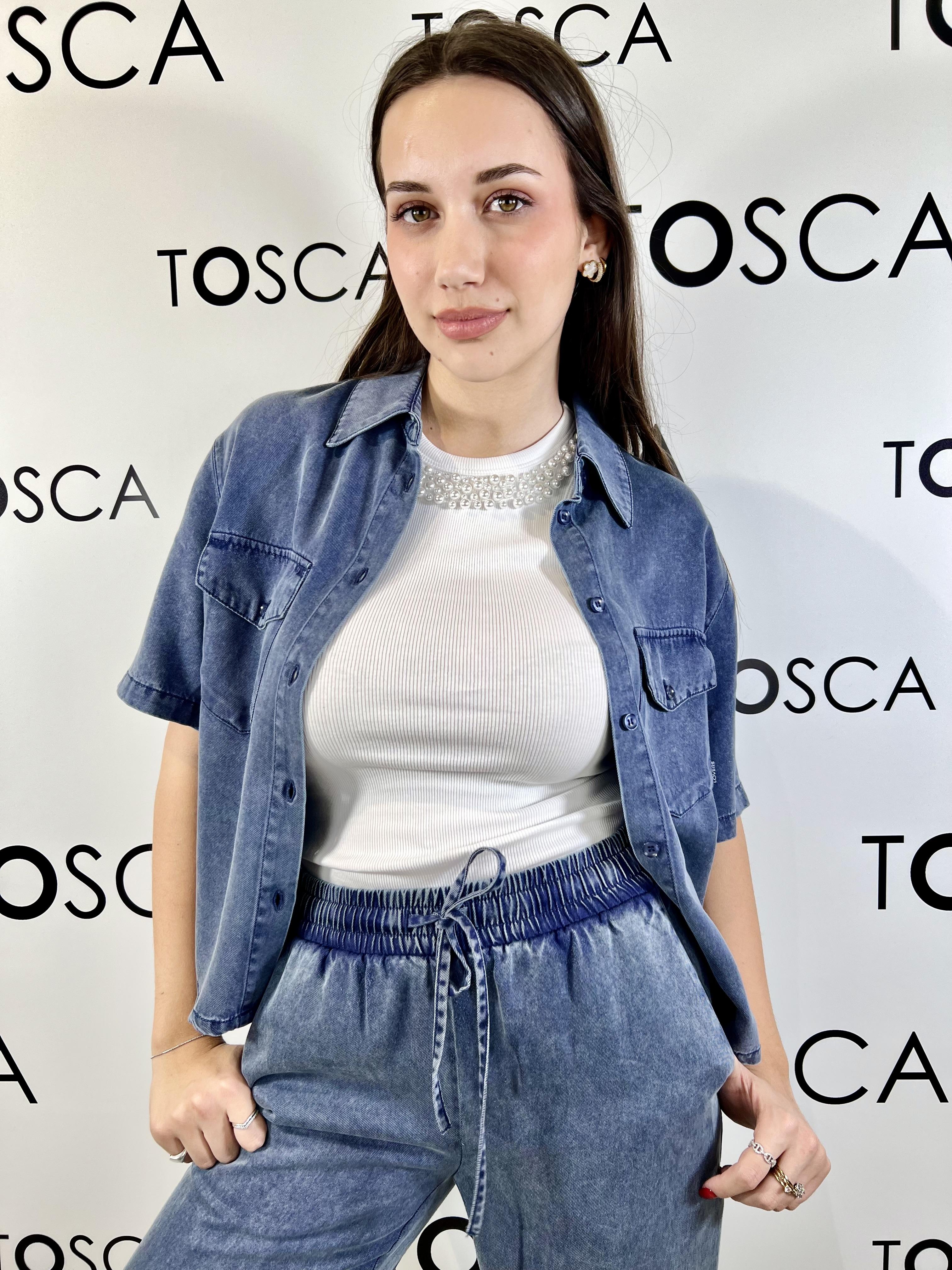 camicia corta con tasche applicate silvian heach GPP26089CABLU STONE WASHED SILVIAN HEACH