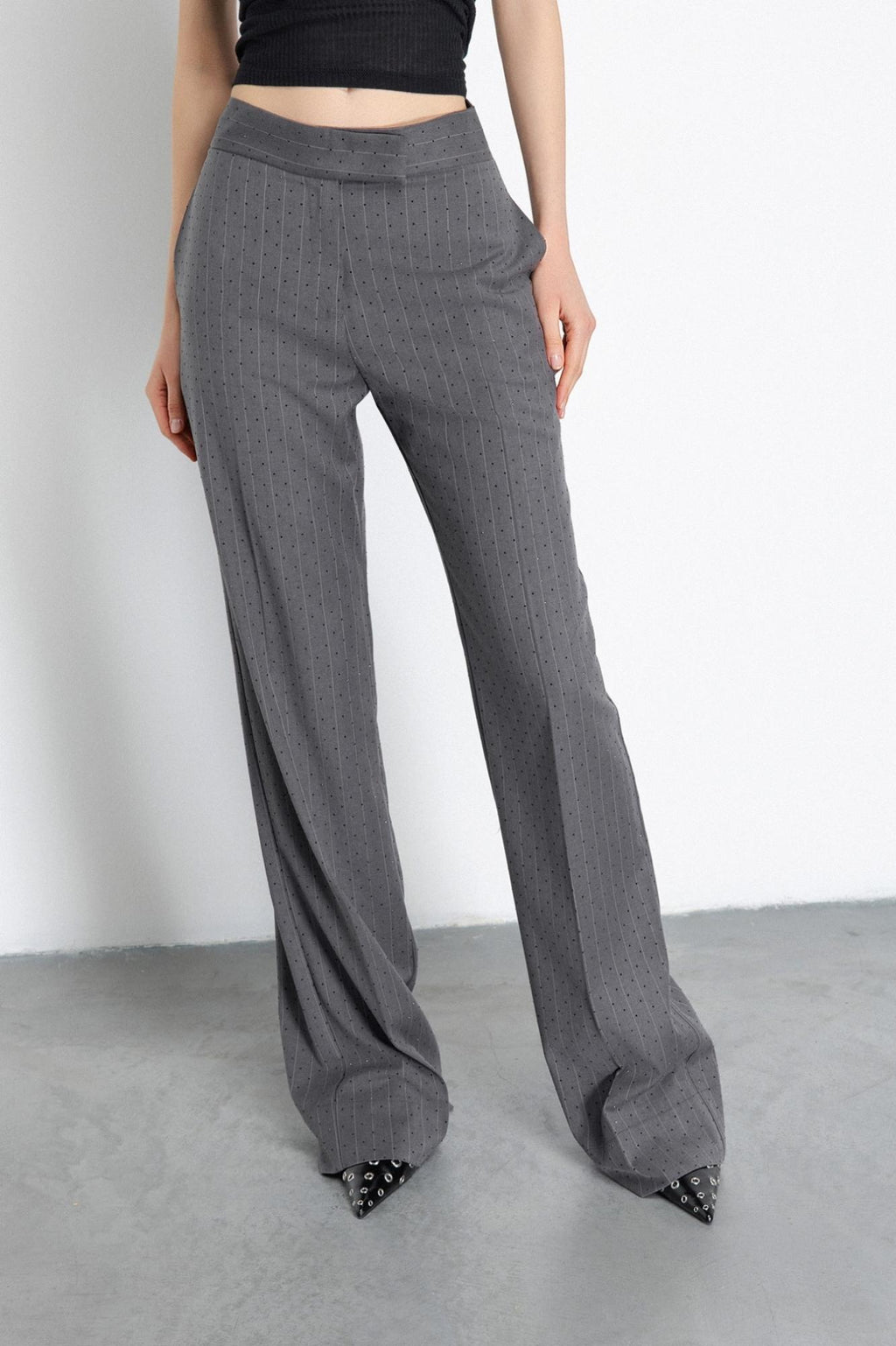 pantalone dritto a vita regular con stiro in piega grigio ferro gaëlle paris 