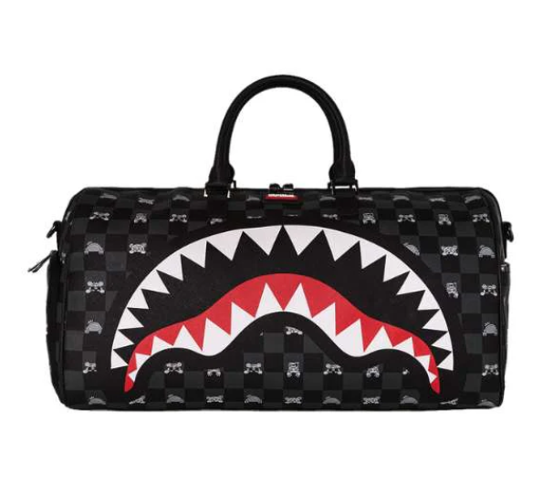 borsone gray peeking character check duffle sprayground 