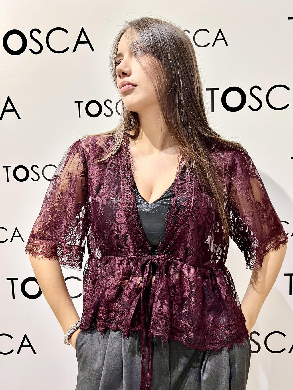 blusa laccio pizzo  kontatto YM2021NBORDEAUX KONTATTO