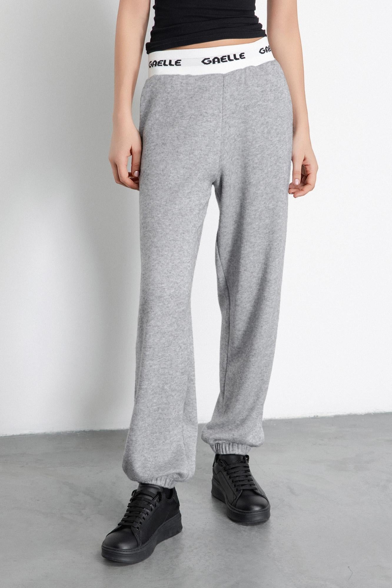pantalone in maglia con smacchinato in vita grigio ferro gaëlle paris 