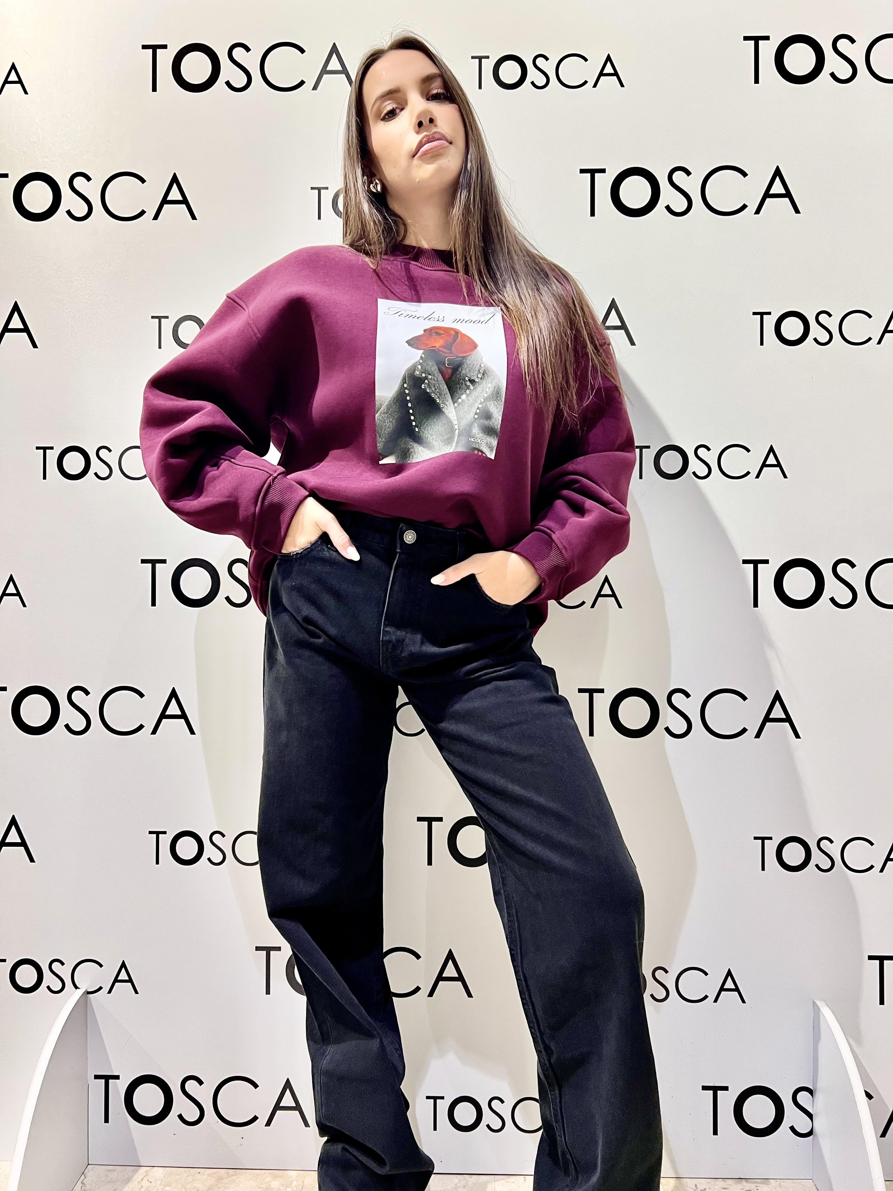 felpa con stampa cani vicolo RF0559BORDEAUX VICOLO