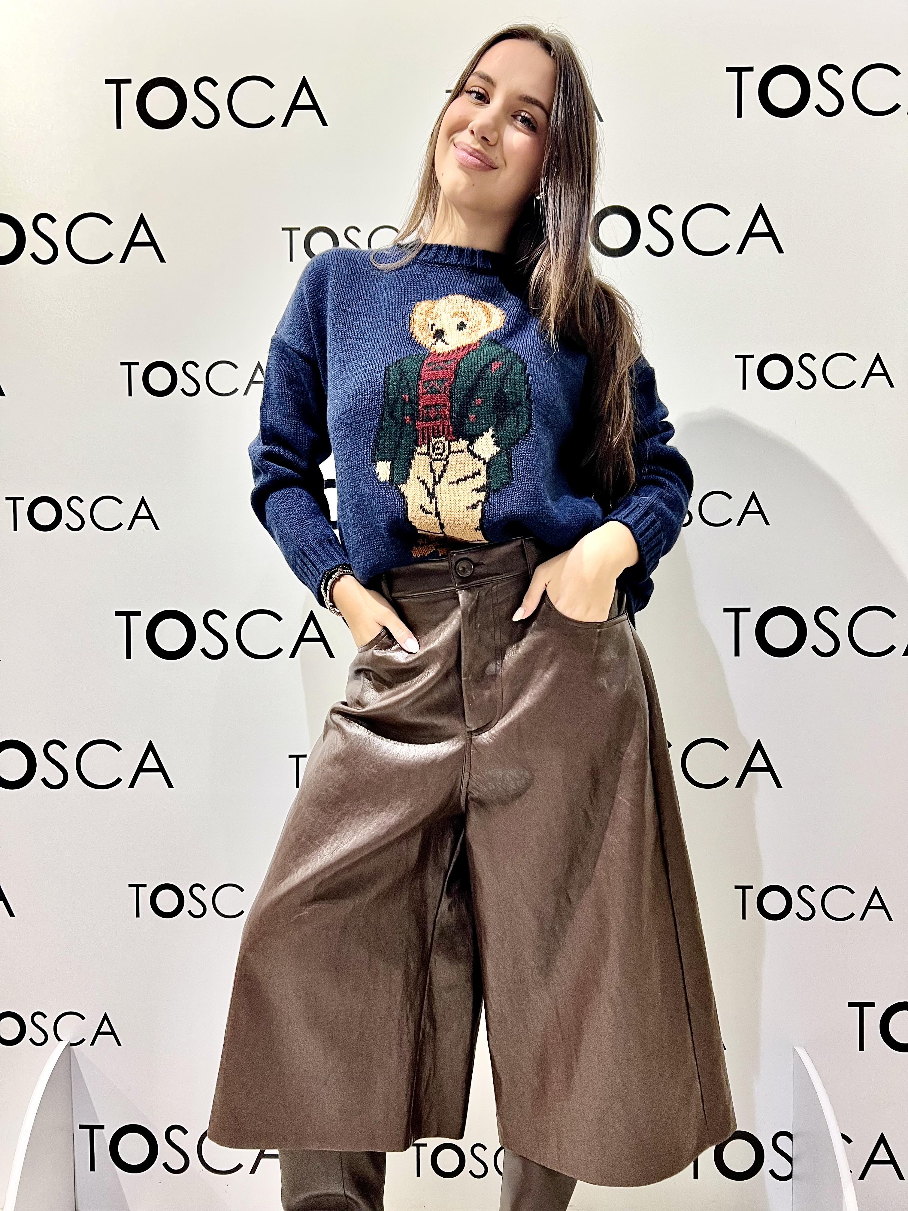 maglia girocollo con ricamo orsetto souvenir F38P1228-2250361BLU SOUVENIR