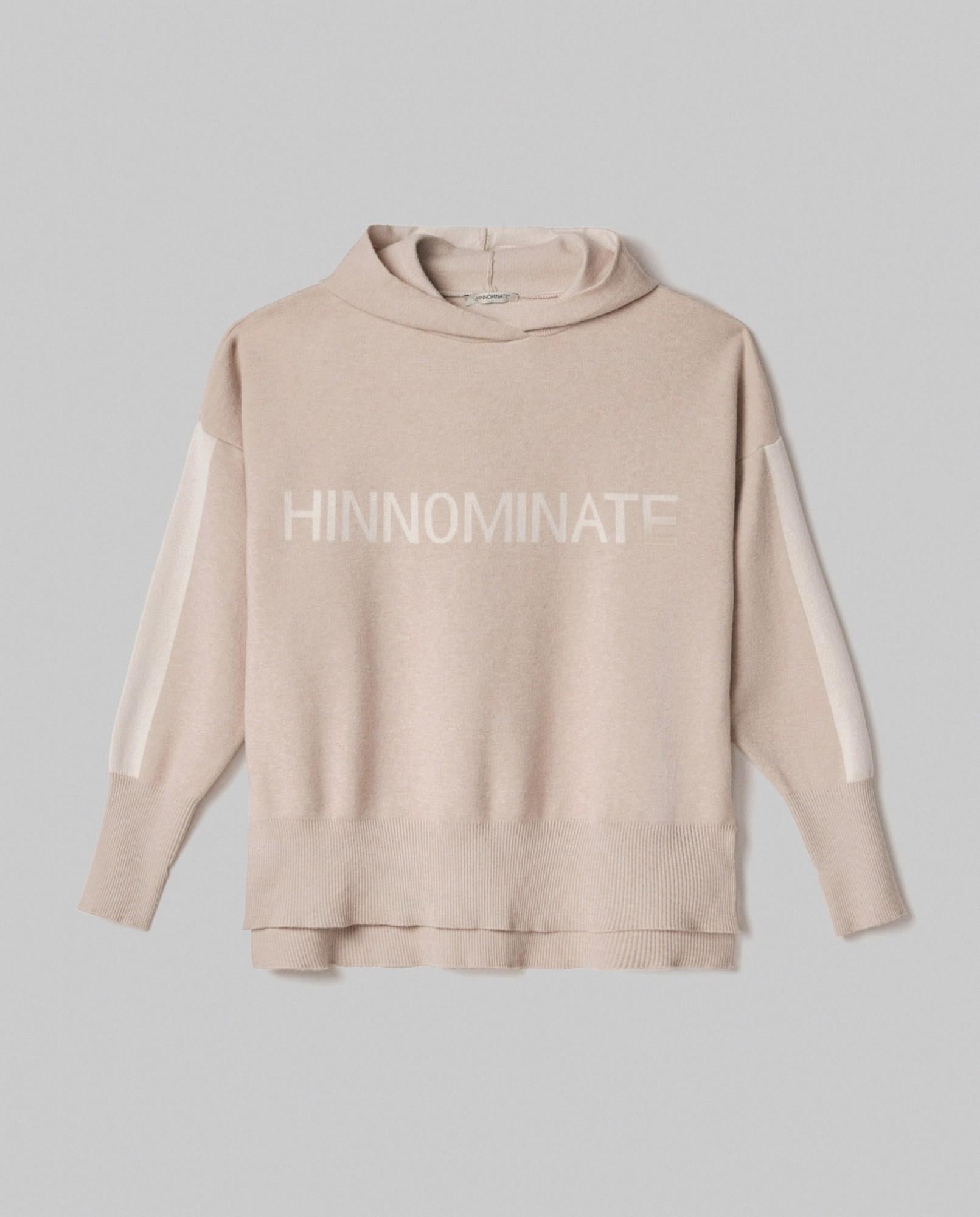 maglia cappuccio con bande in contrasto, logo in punto rovescio e buchi ai polsi beige sand hinnominate HMABW02124MTTM0001BEIGE HINNOMINATE