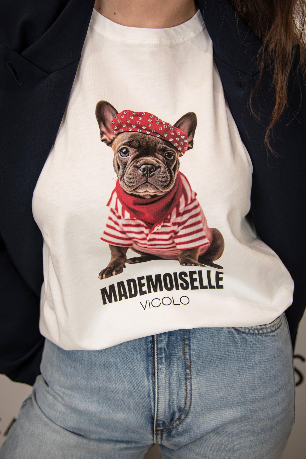 t-shirt con con stampa e strass vicolo RAB0429BIANCO VICOLO