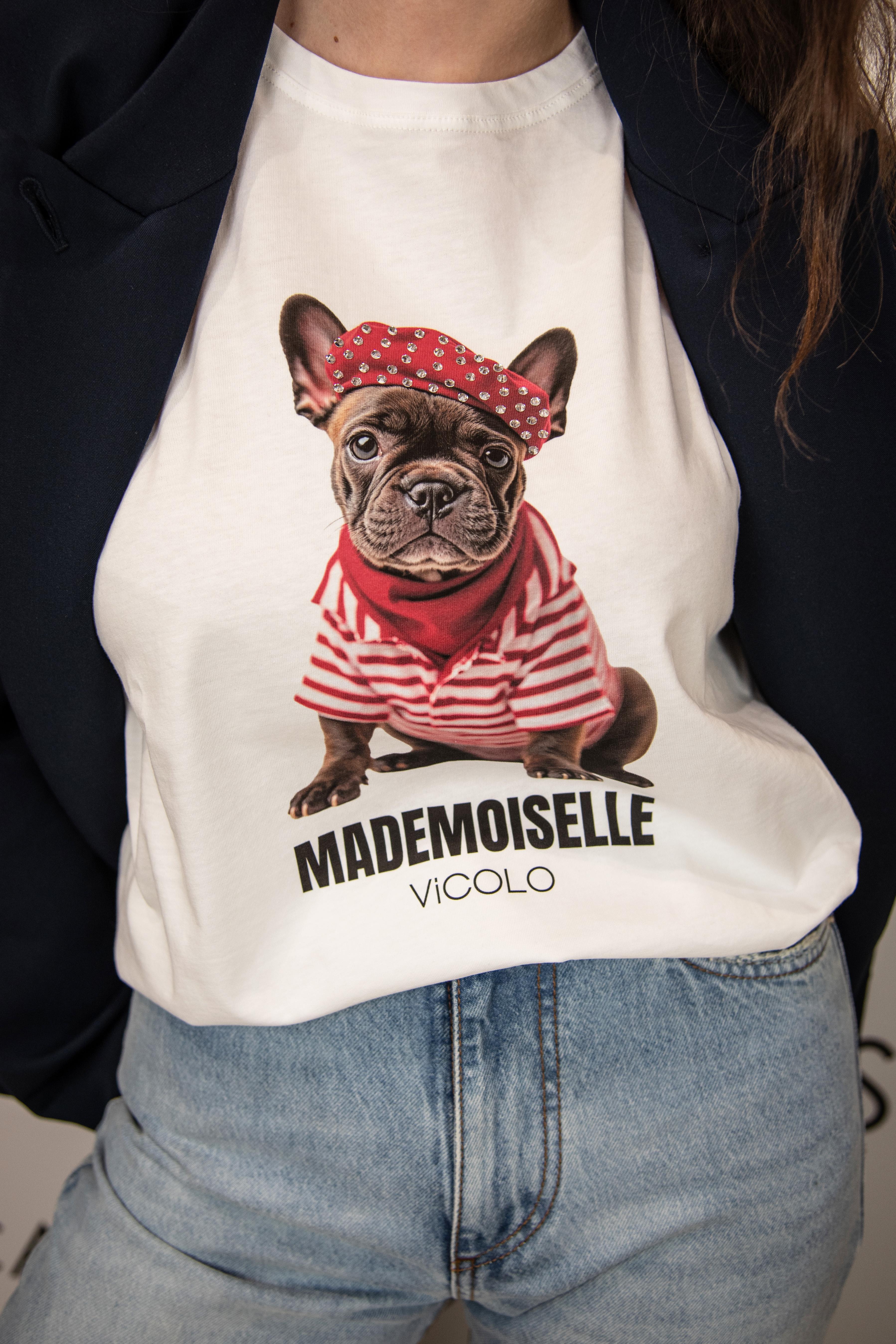 t-shirt con con stampa e strass vicolo RAB0429BIANCO VICOLO