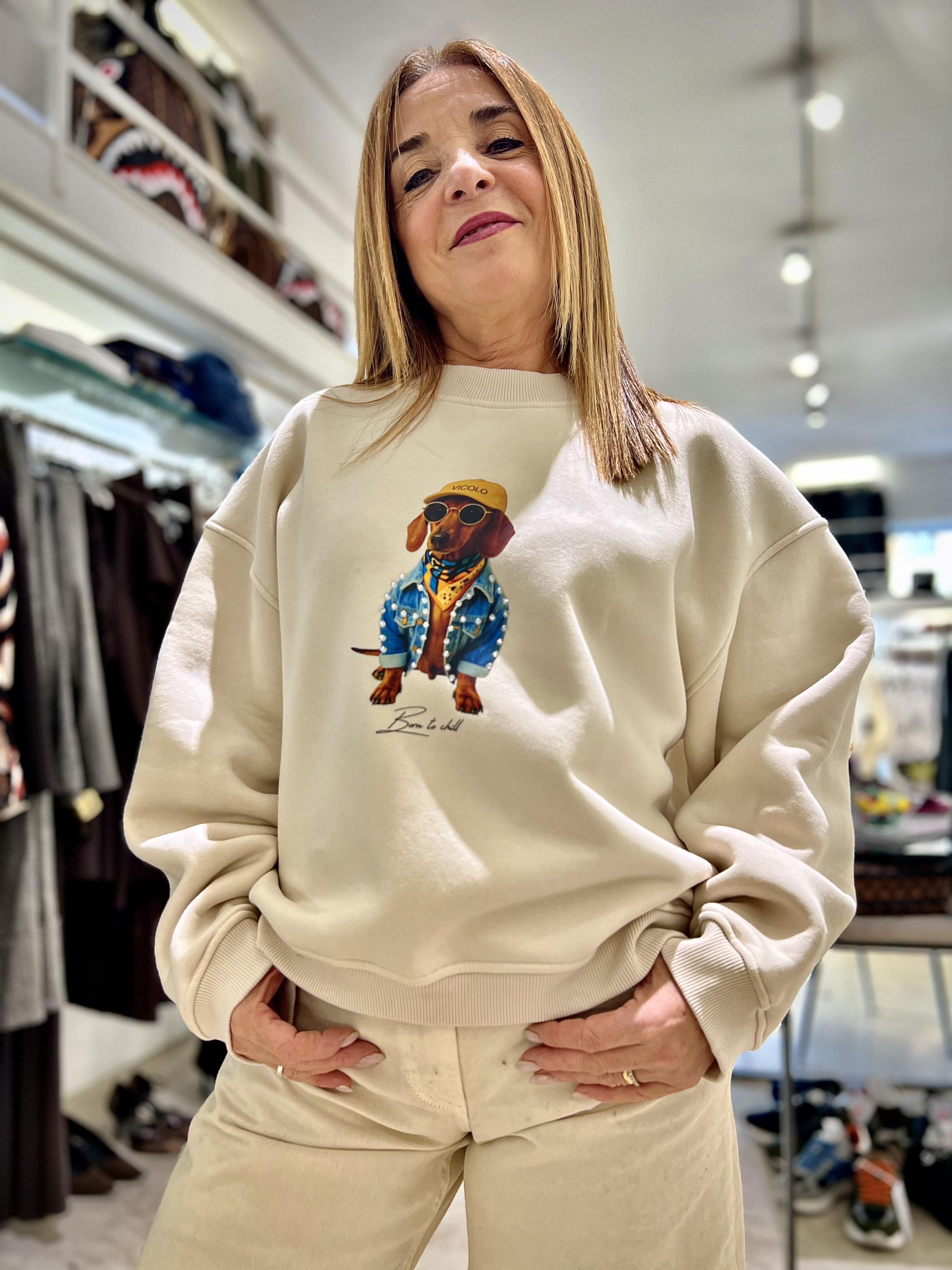 felpa con stampa cani vicolo RF0560AVORIO VICOLO