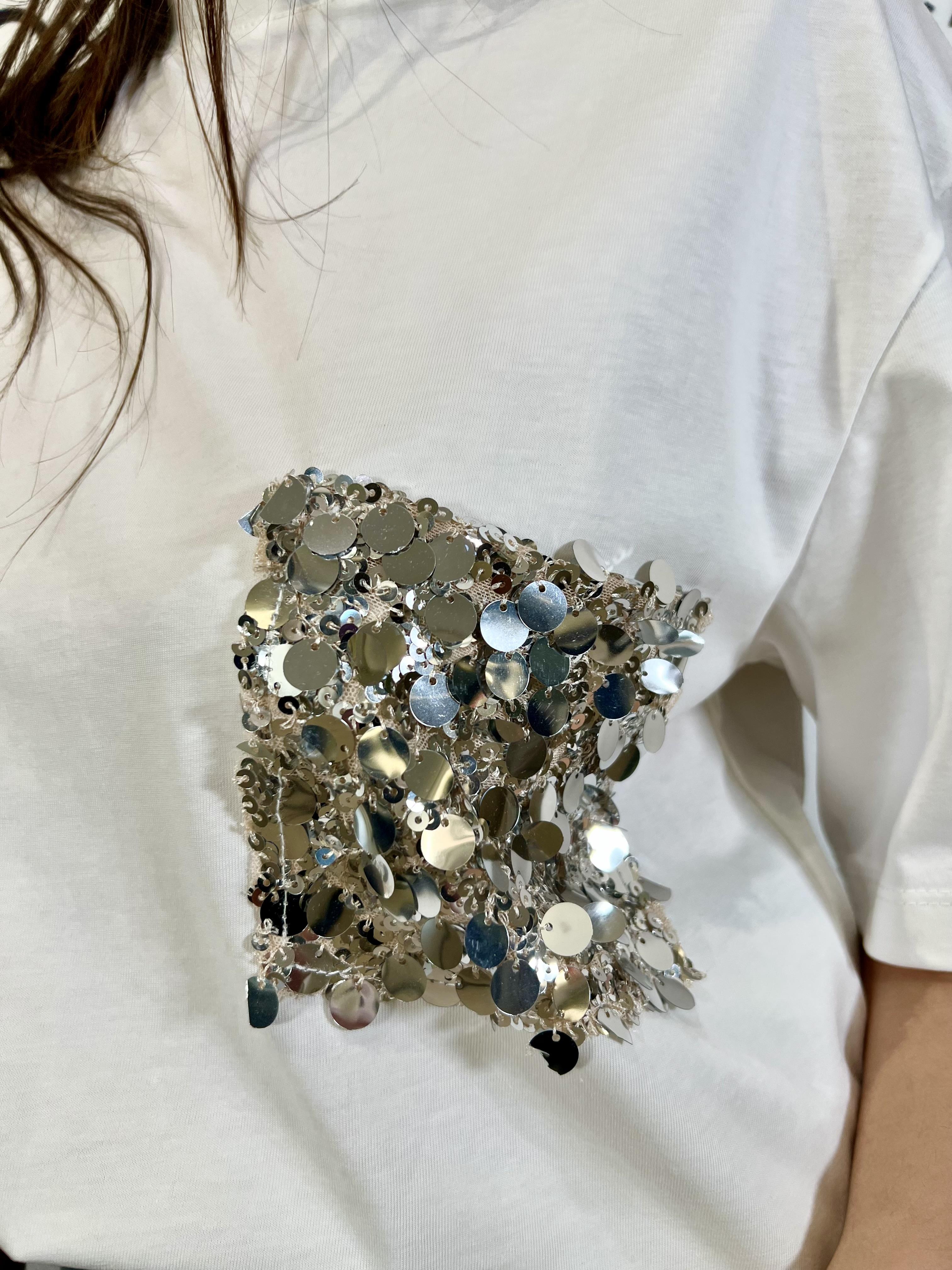 t-shirt con taschino in paillettes  tensione in PE260112OFF WHITE TENSIONE IN
