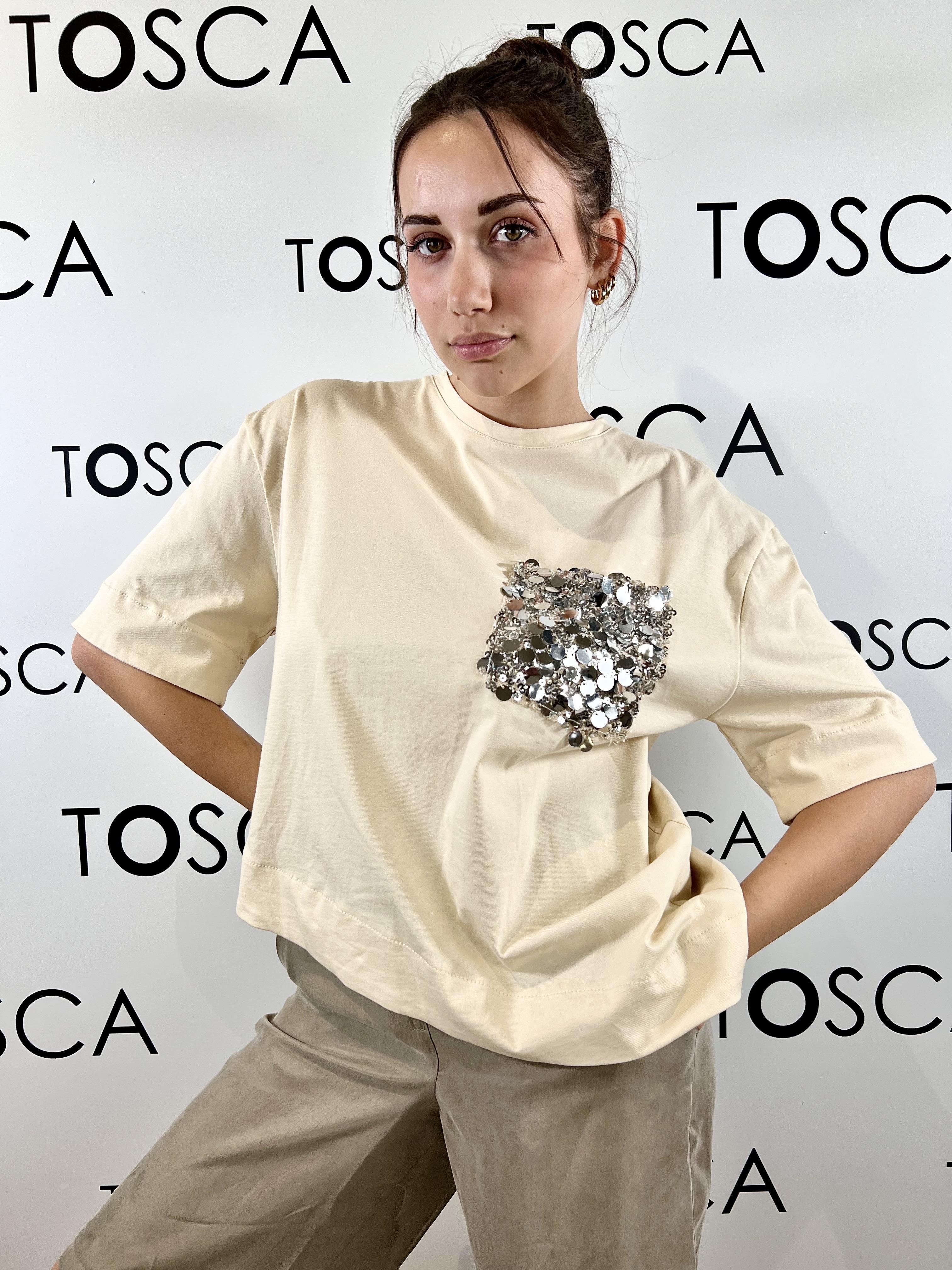 t-shirt con taschino in paillettes tensione in 