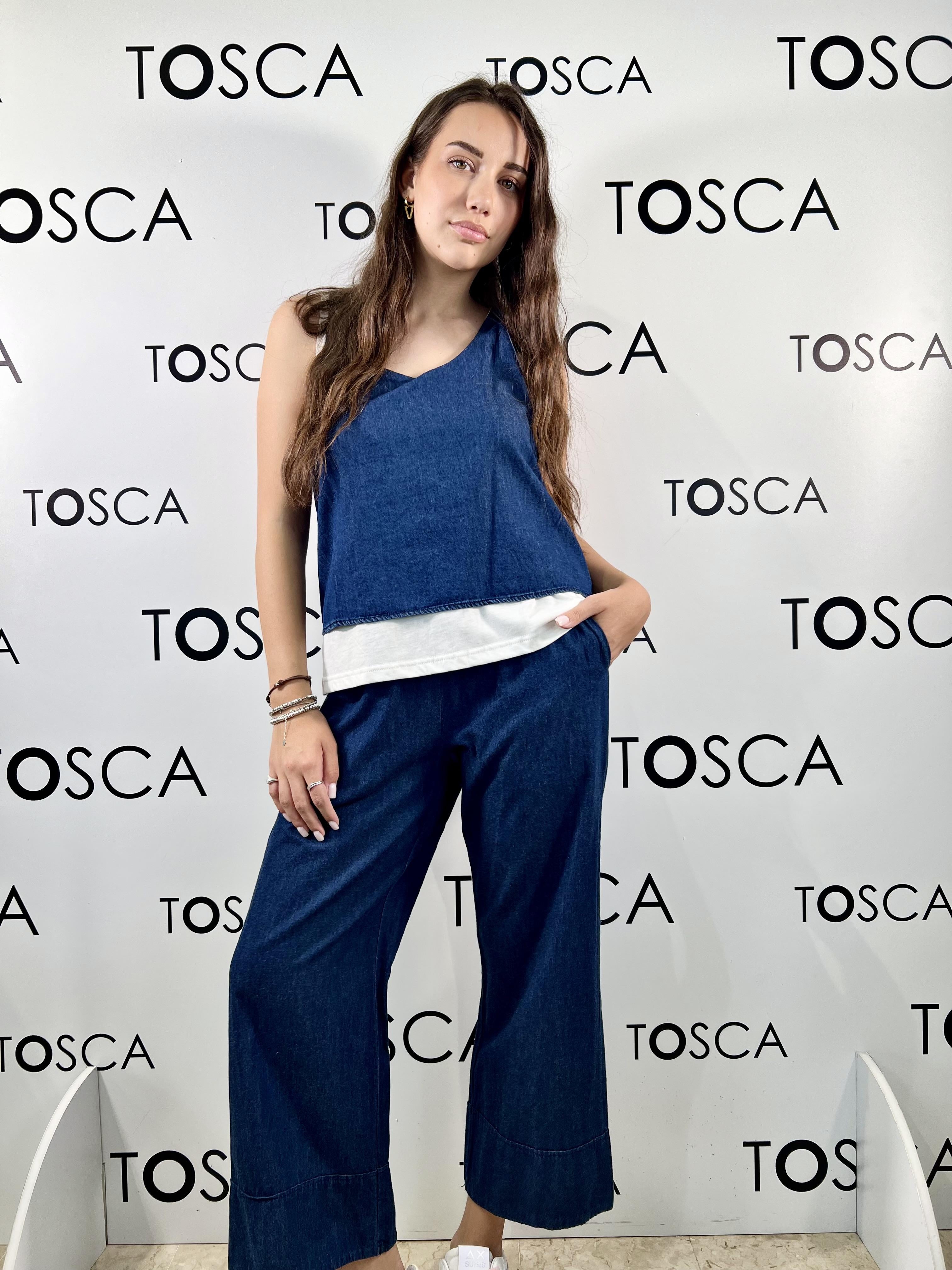 pantaloni midi in chambray con risvolto e coulisse white wise 