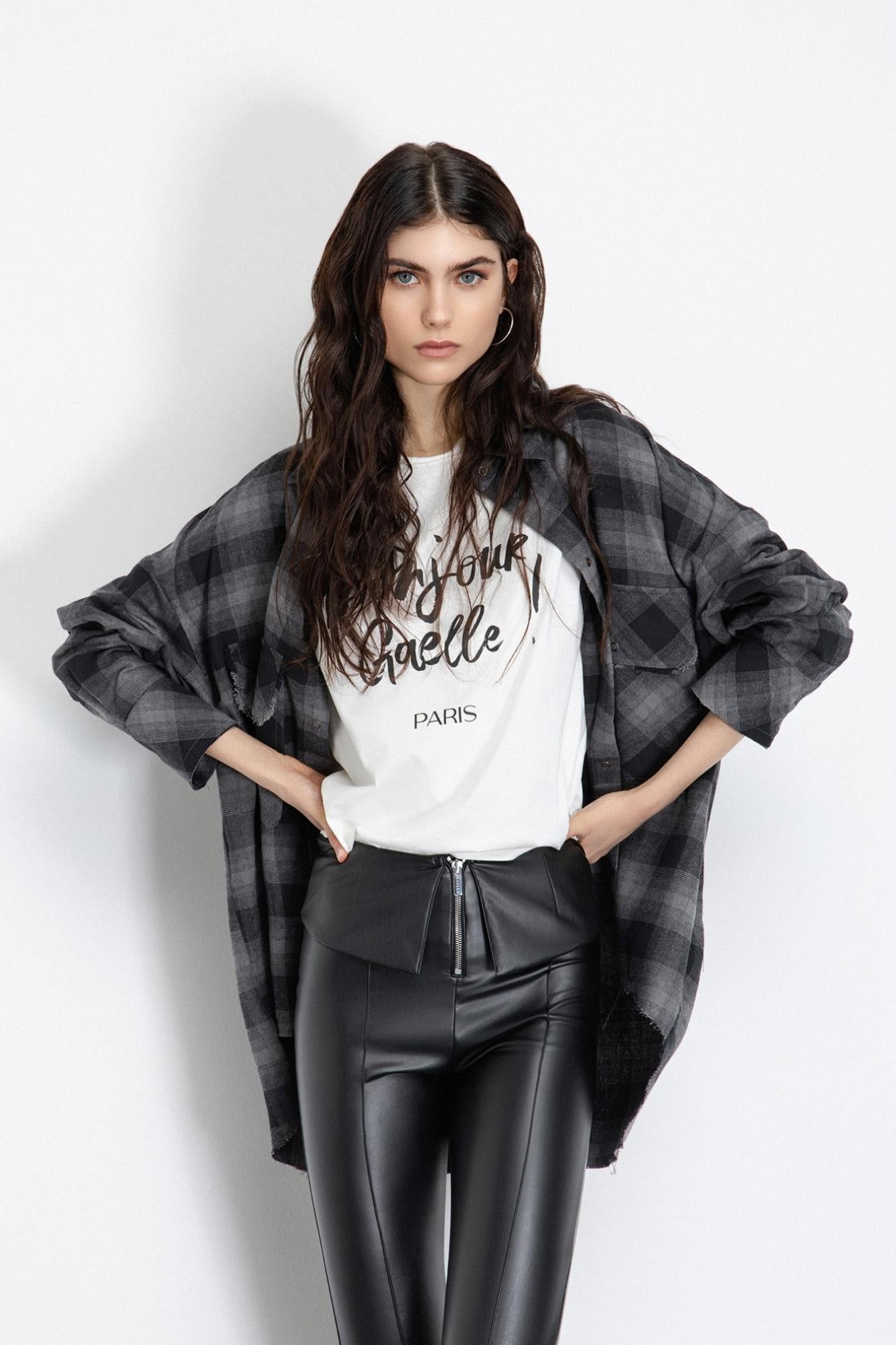 maxi camicia con tasche sul petto grigio ferro gaëlle paris GAABW06804TMTS0144GRIGIO GAELLE