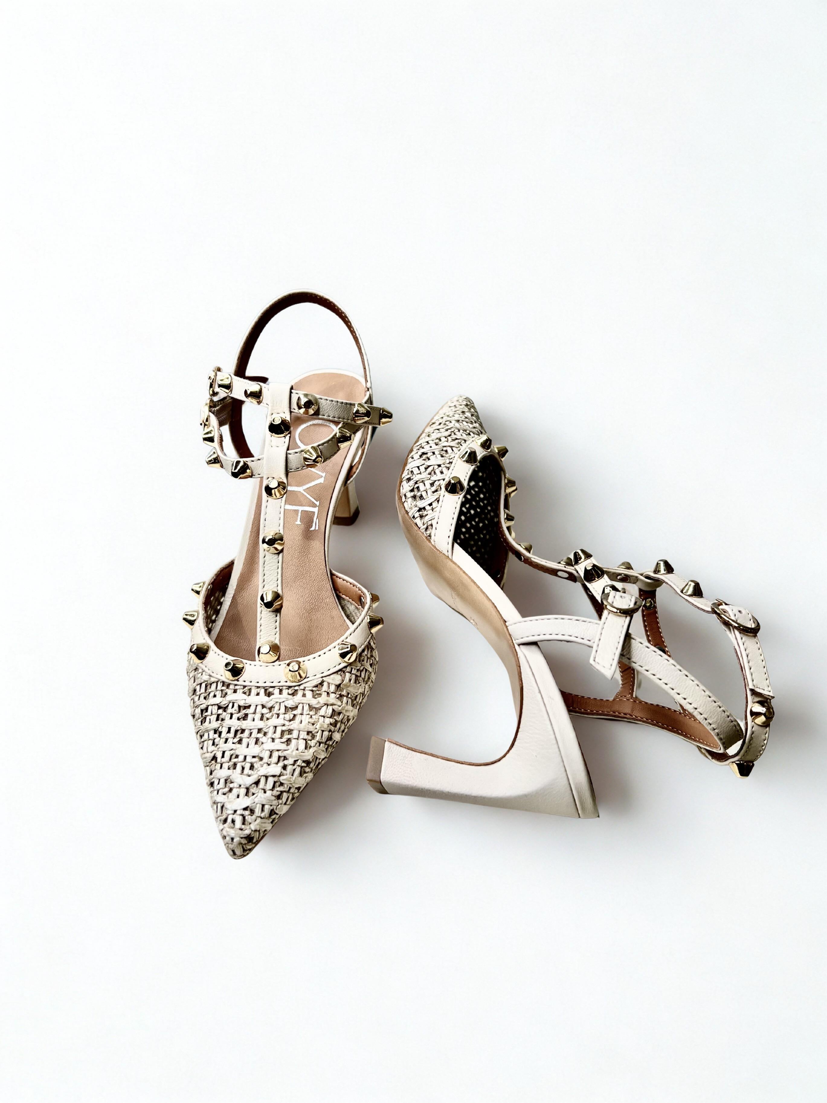 slingback in in rafia e borchie AMR1310BEIGE OVYÈ