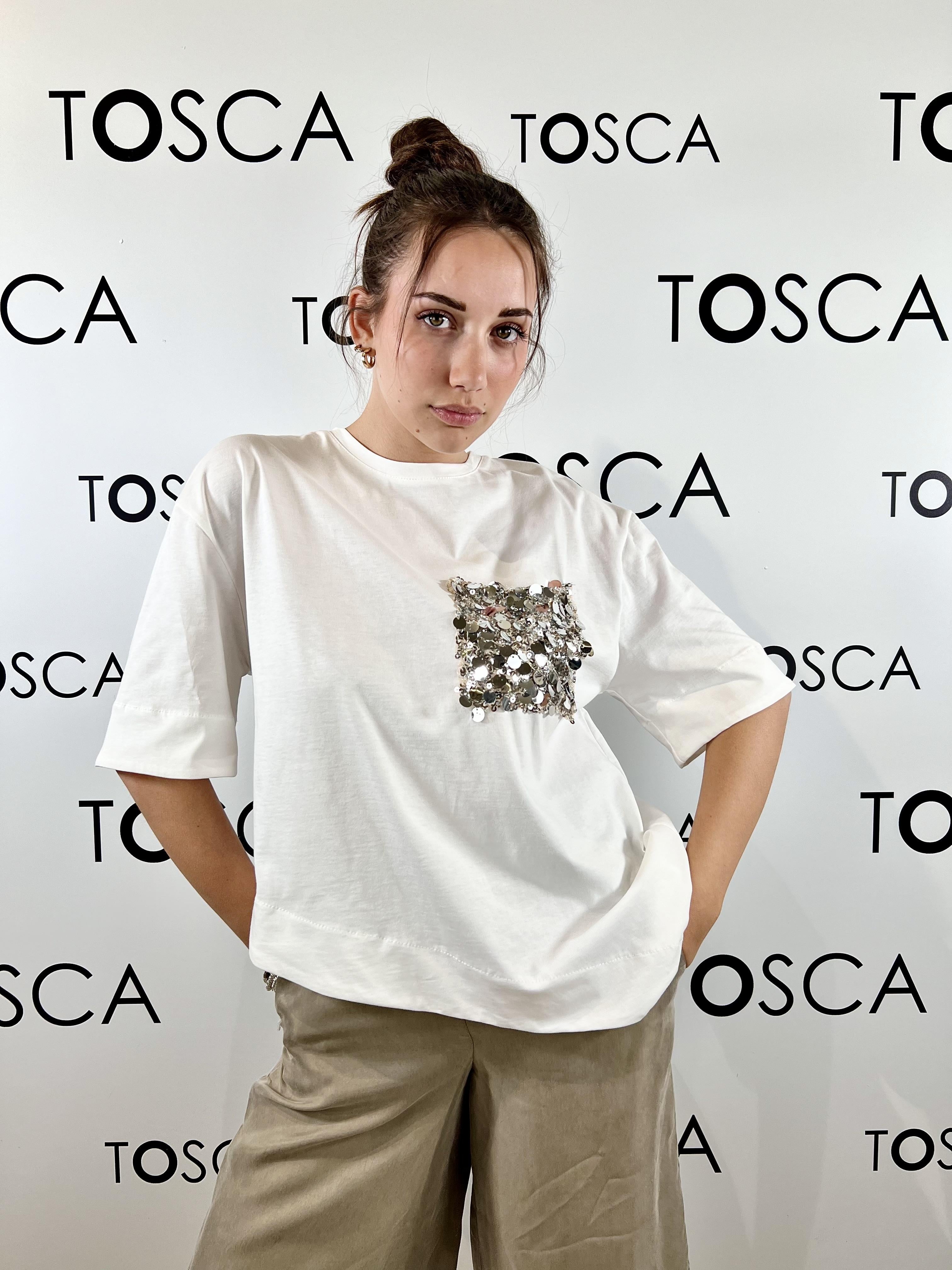t-shirt con taschino in paillettes tensione in 