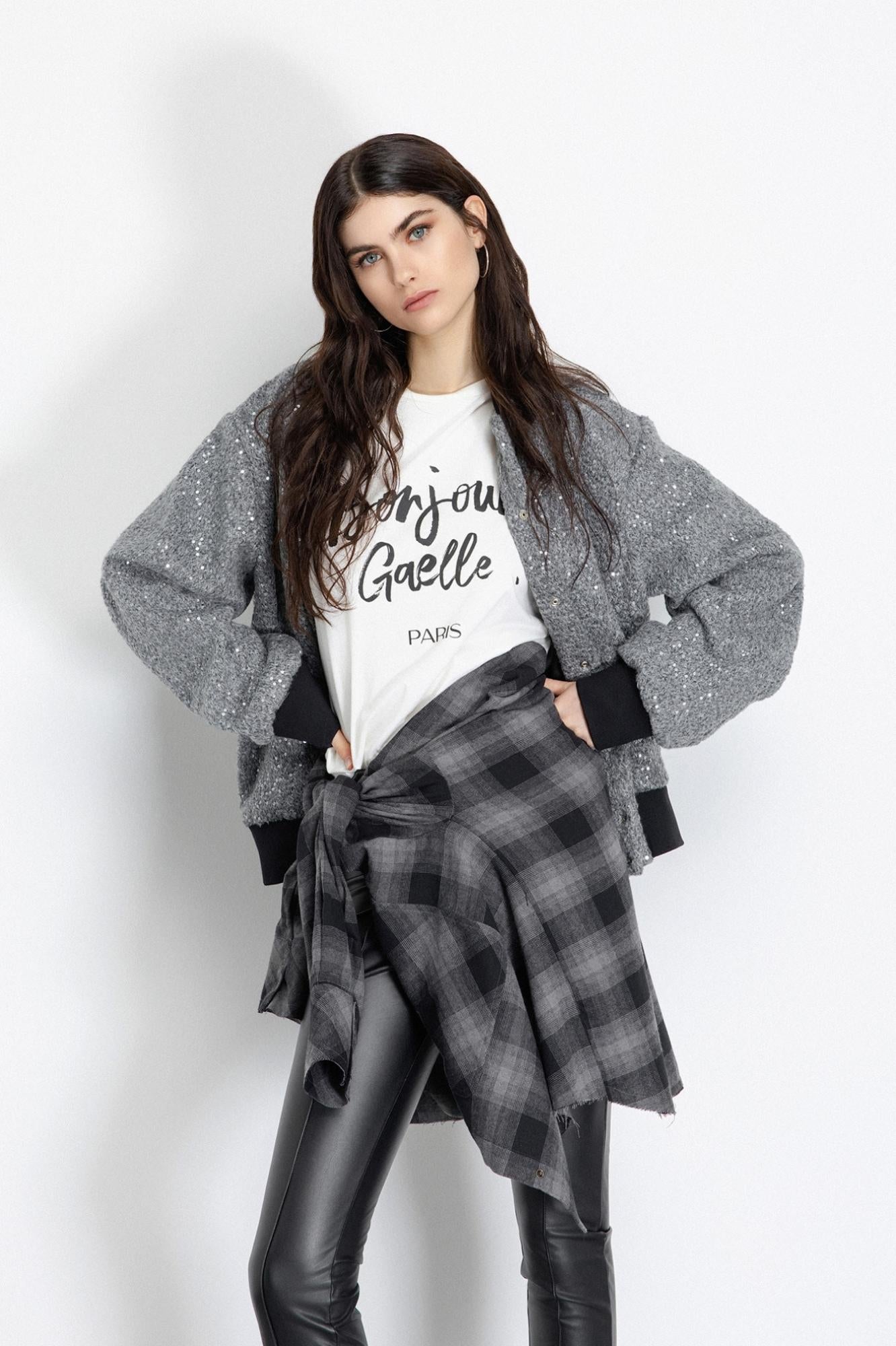 maxi camicia con tasche sul petto grigio ferro gaëlle paris GAABW06804TMTS0144GRIGIO GAELLE