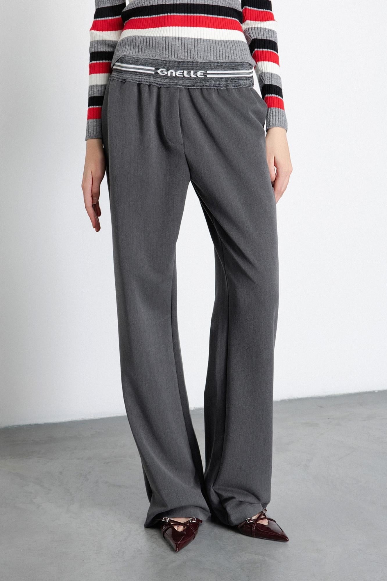 pantalone dritto con pieghe e smacchinato in vita grigio ferro gaëlle paris GAABW07643TMTL0023GRIGIO GAELLE