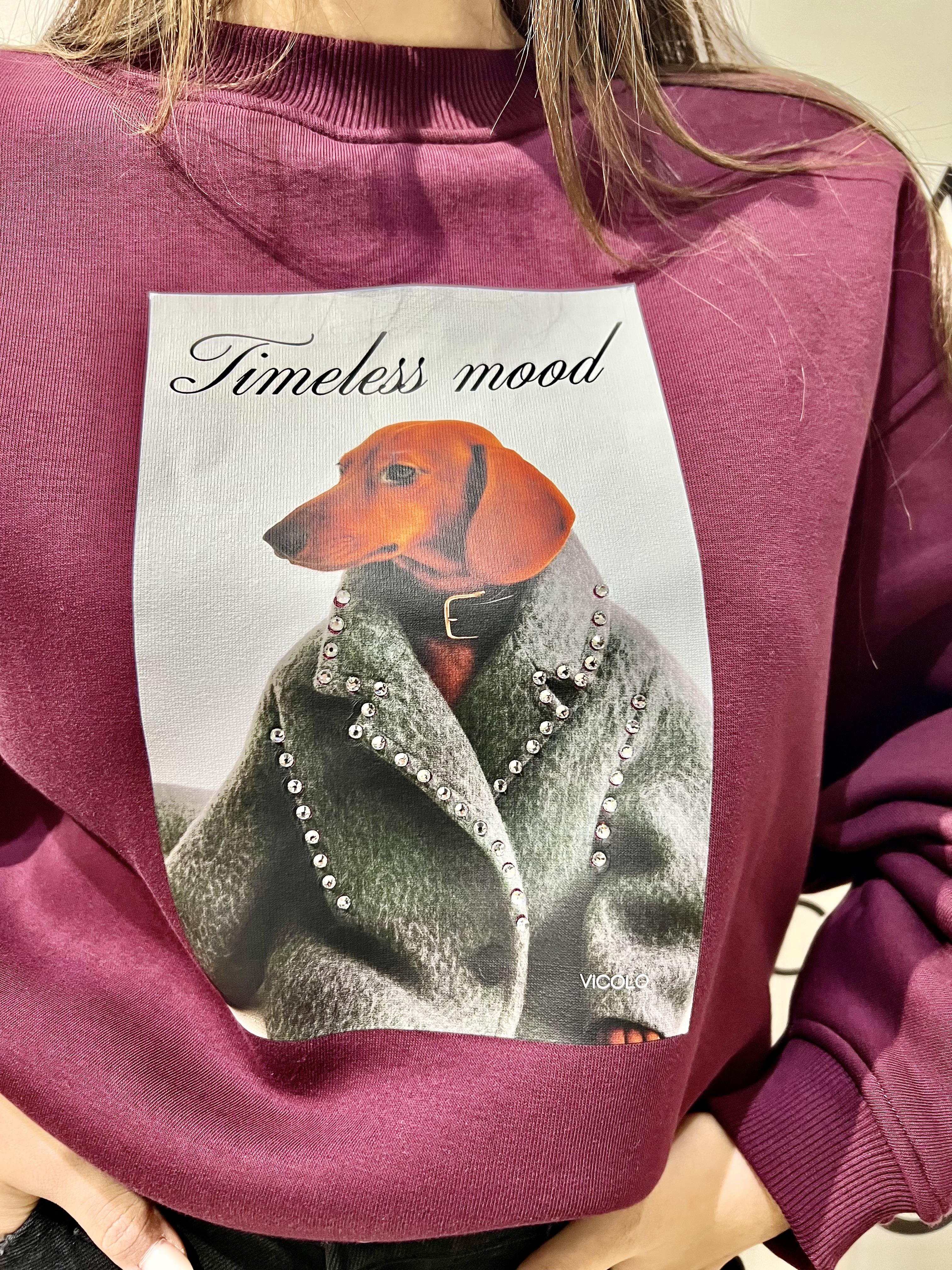 felpa con stampa cani vicolo RF0559BORDEAUX VICOLO