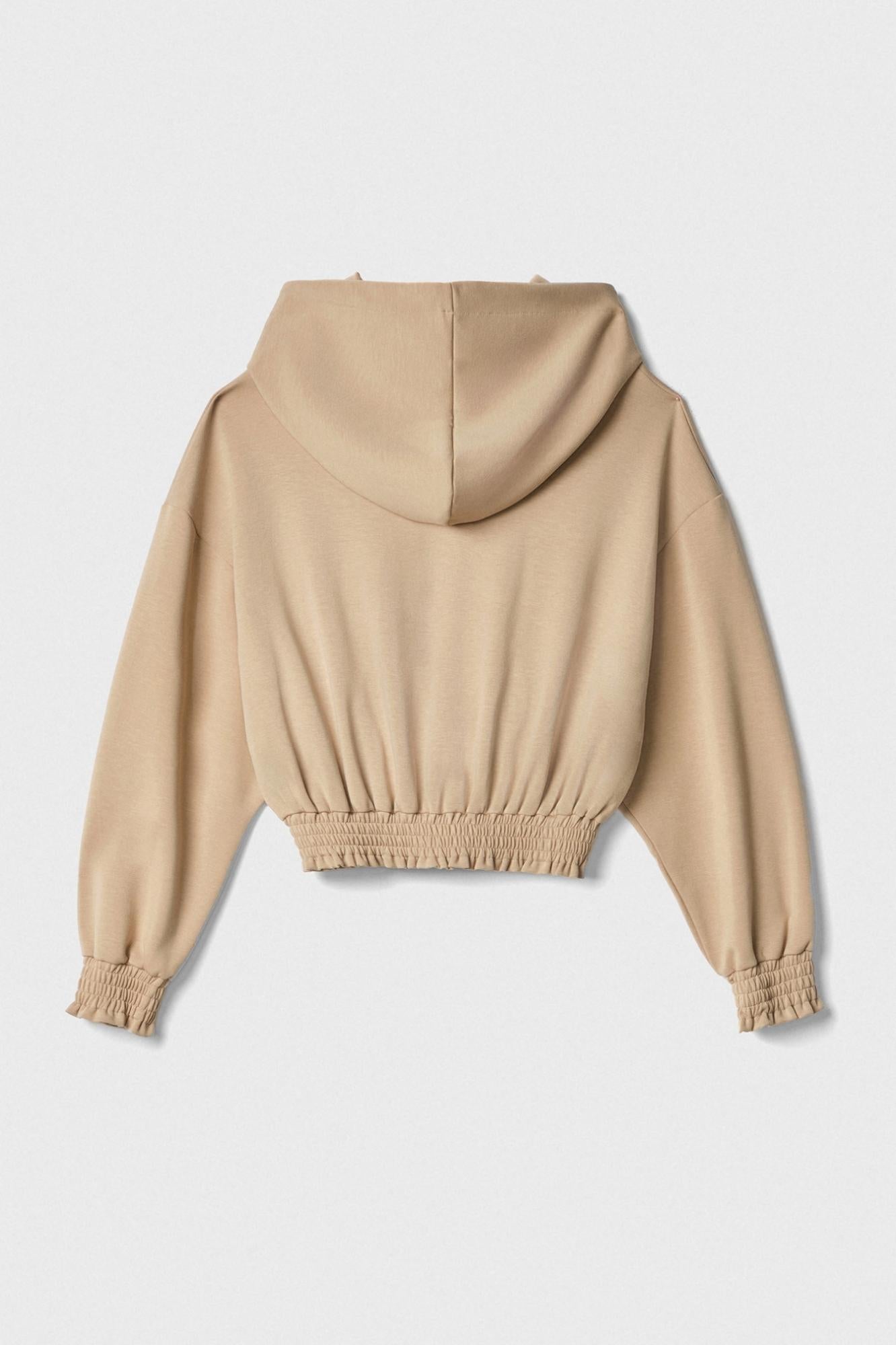 felpa crop con cappuccio e punto smock cammello gaëlle paris 