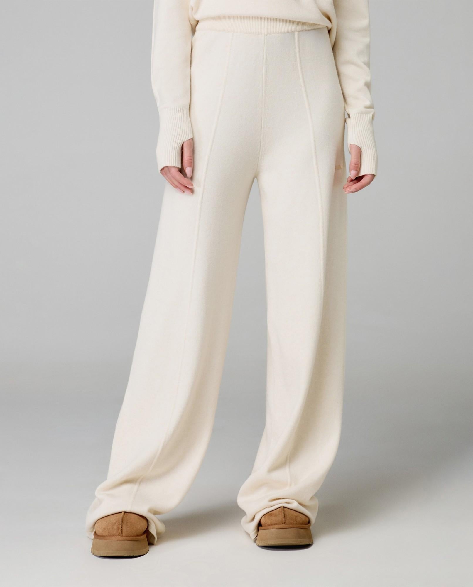 pantalone in maglia a palazzo con nervature bianco burro hinnominate HMABW02128MTTM0001AVORIO HINNOMINATE