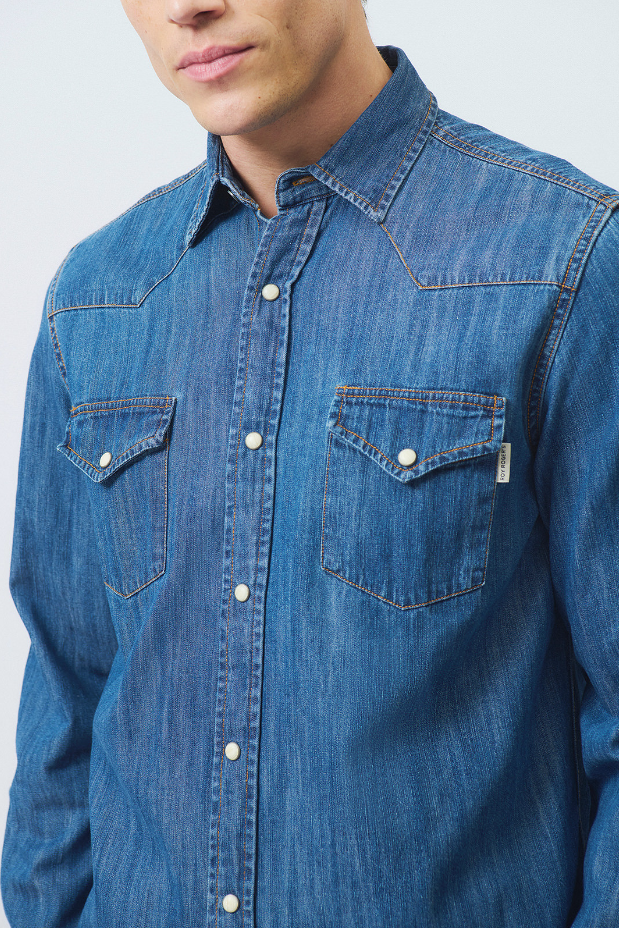 camicia in jeans shirt martin man denim cobalt stone 