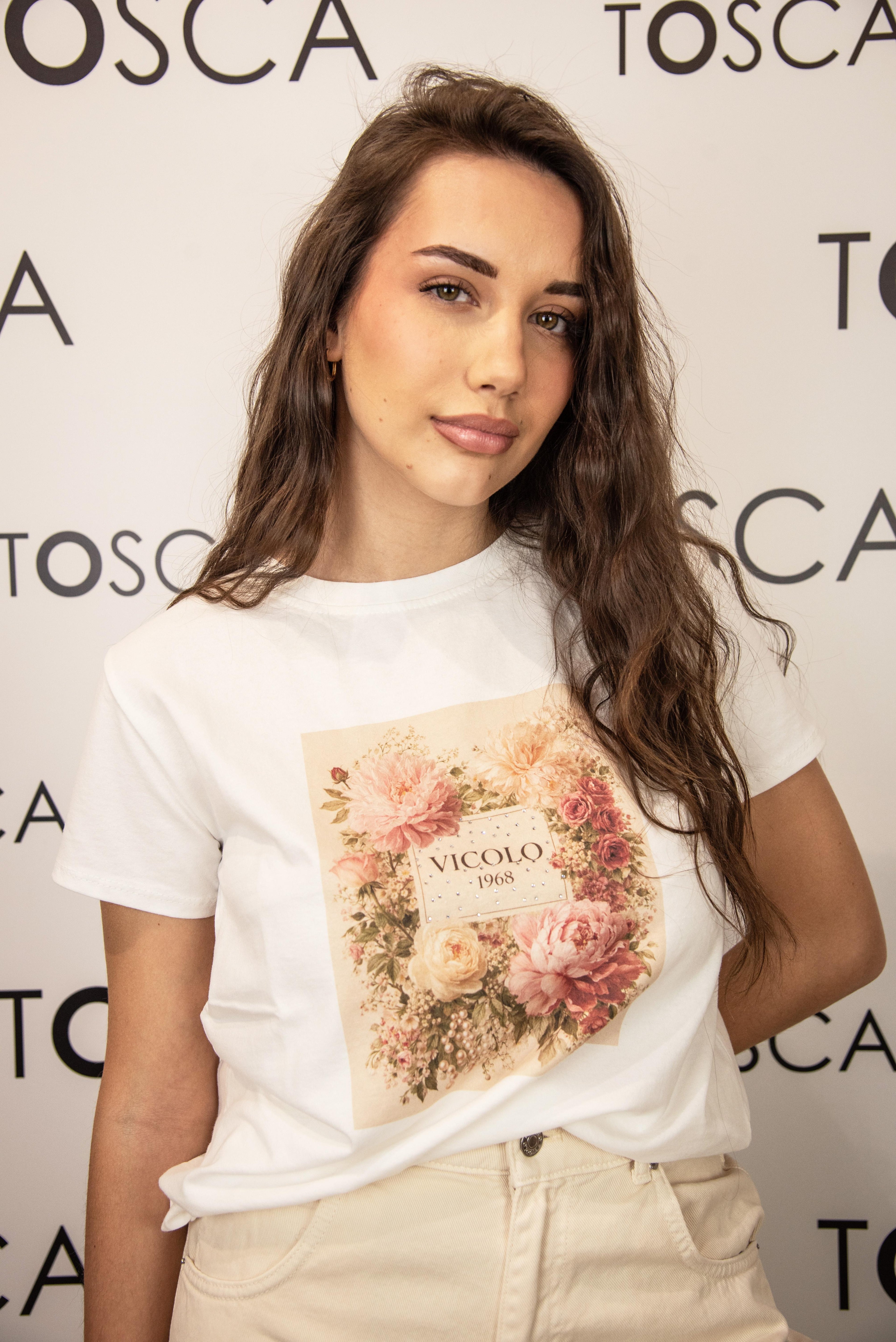 t-shirt con con stampa e strass vicolo RAB0440BIANCO VICOLO