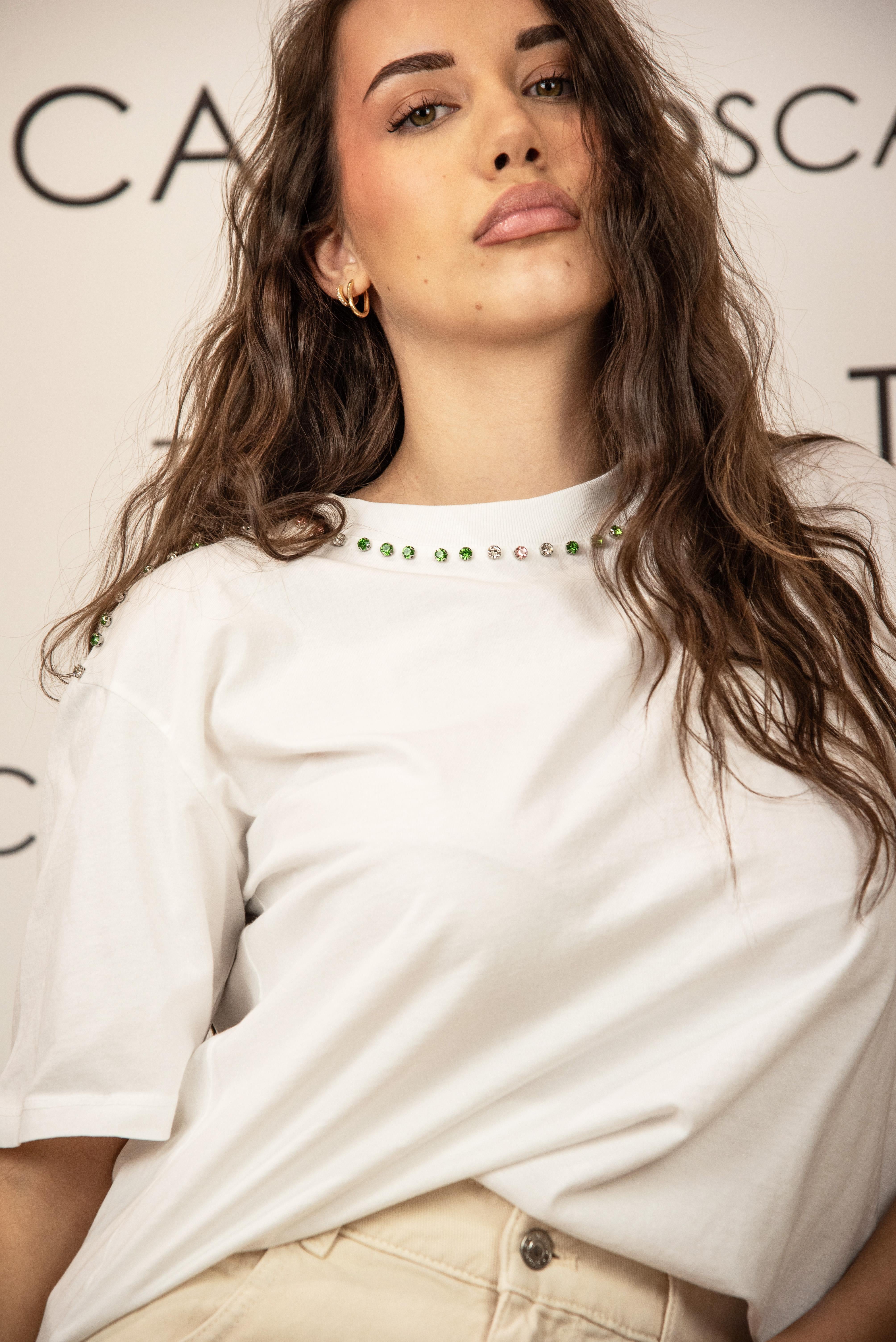 t-shirt con strass vicolo RAB0017BIANCO VICOLO