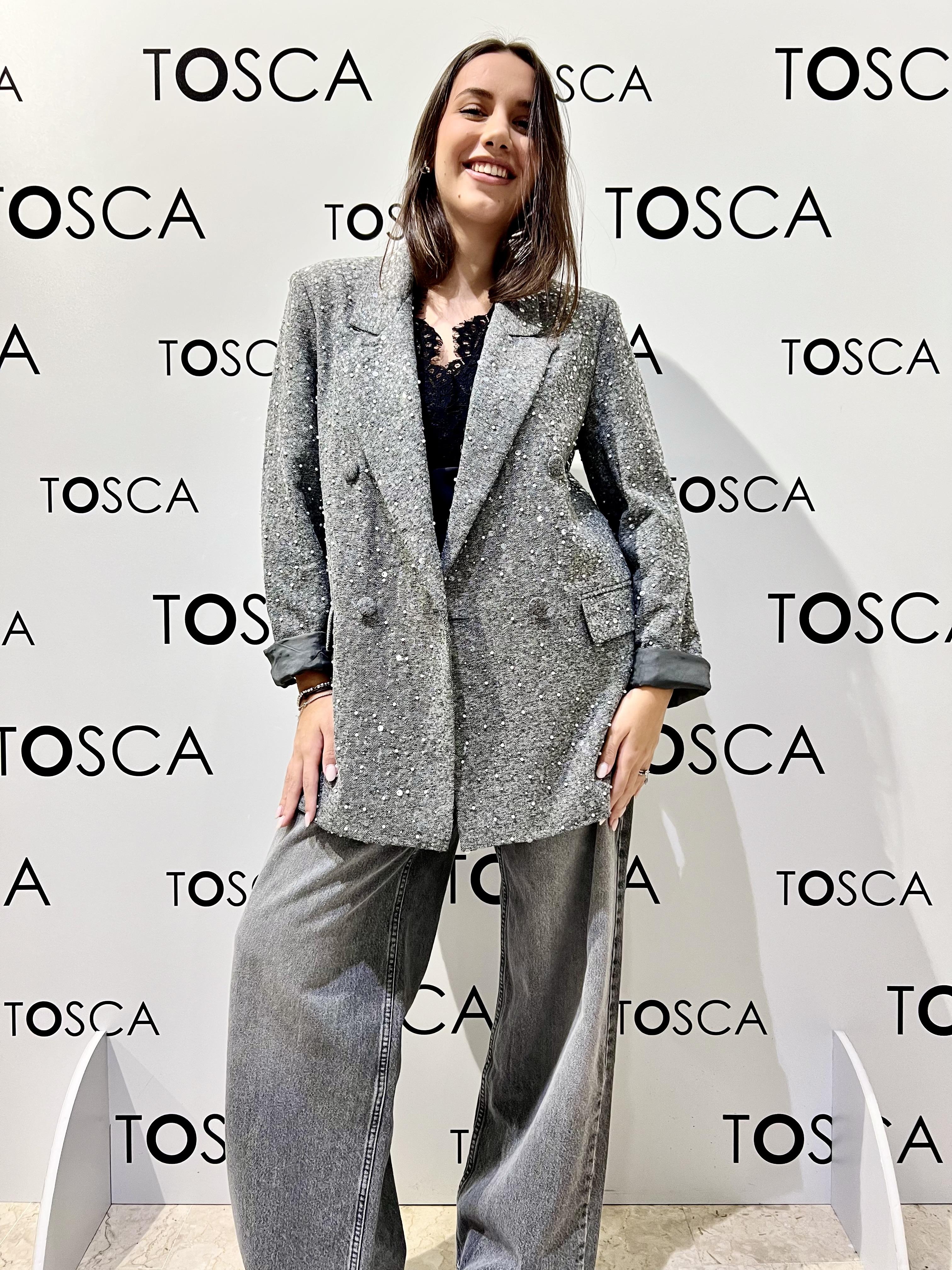 giacca doppiopetto con paillettes e perle TF0105GRIGIO VICOLO