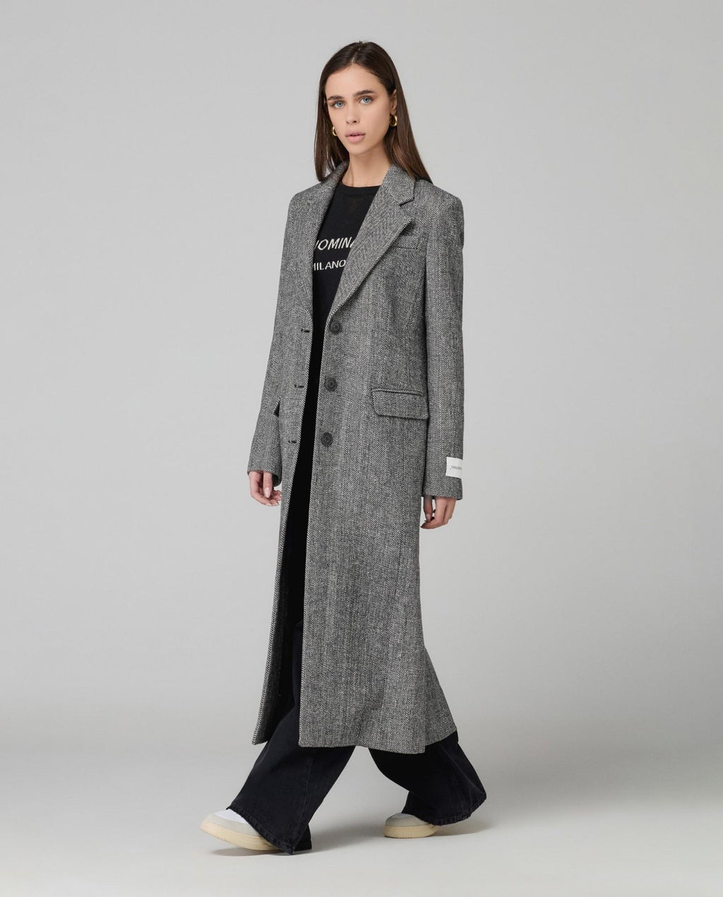 cappotto lungo spigato monopetto nero hinnominate 