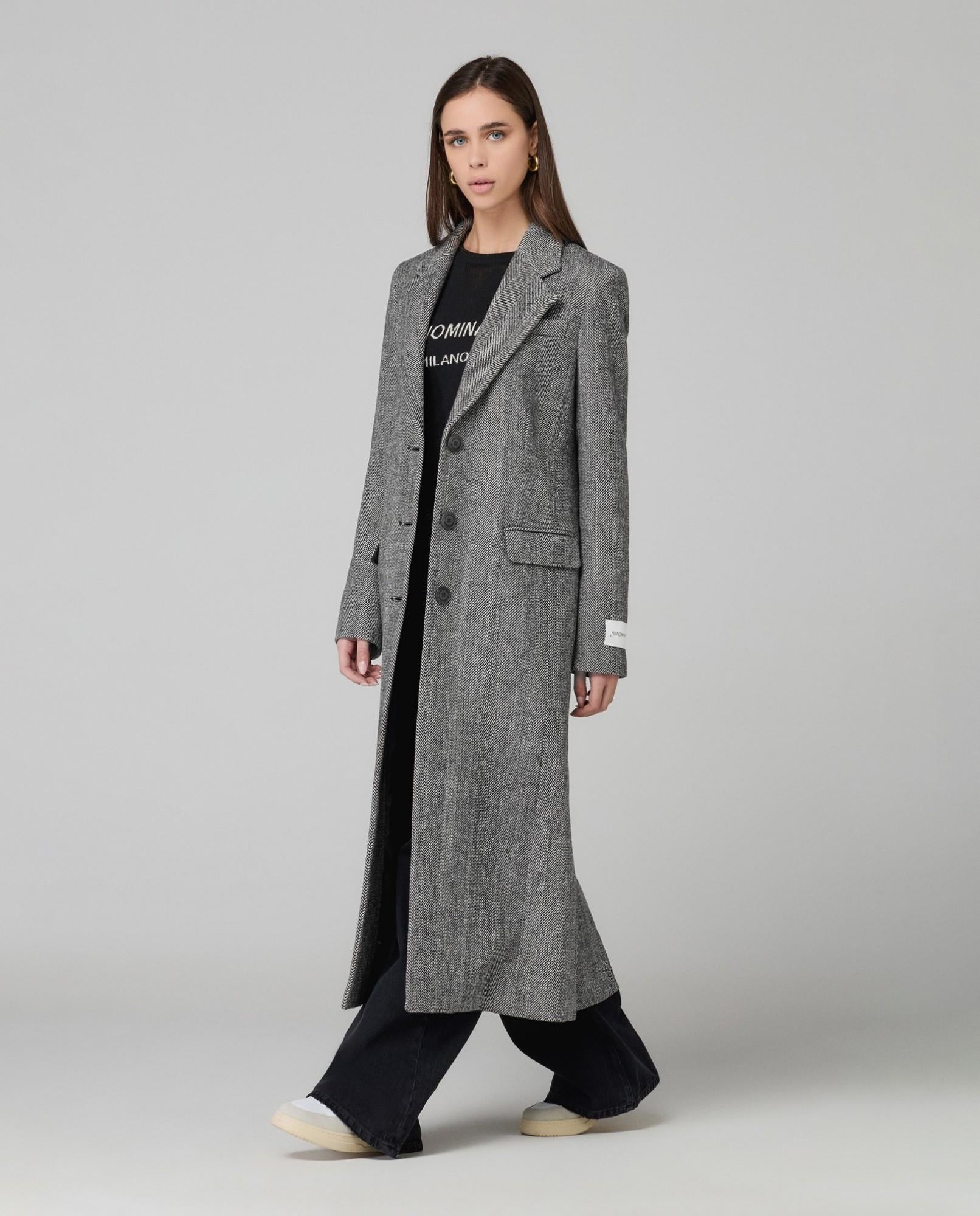 cappotto lungo spigato monopetto nero hinnominate 