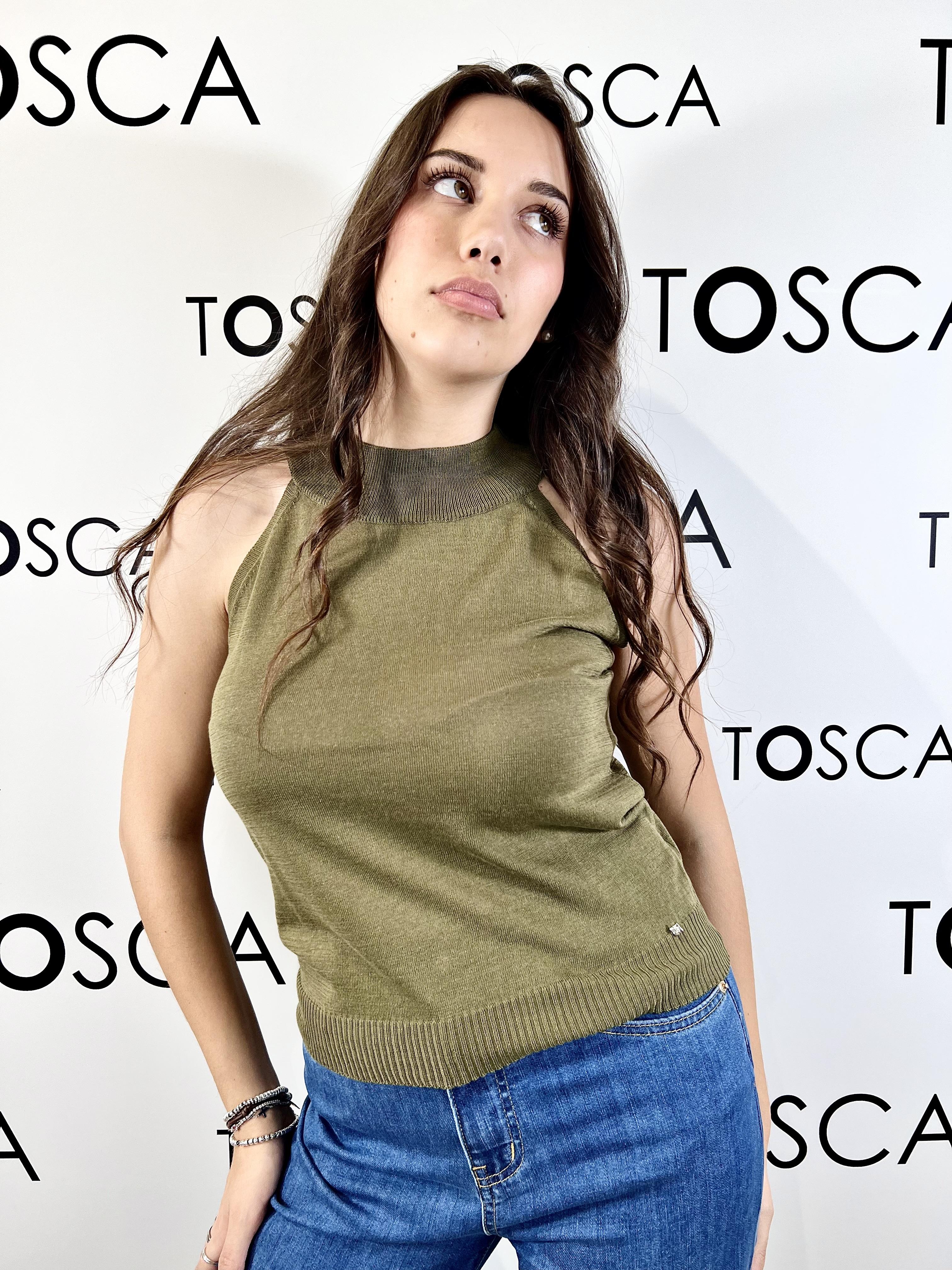 top in maglia con scollo america viscosa seta white wise 