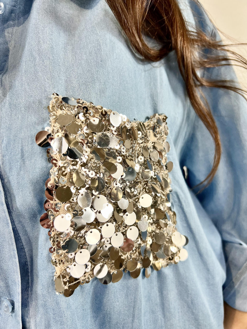 camicia  con taschino in paillettes tensione in 