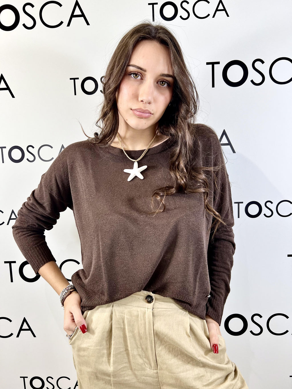 maglia girocollo in misto lino white wise 