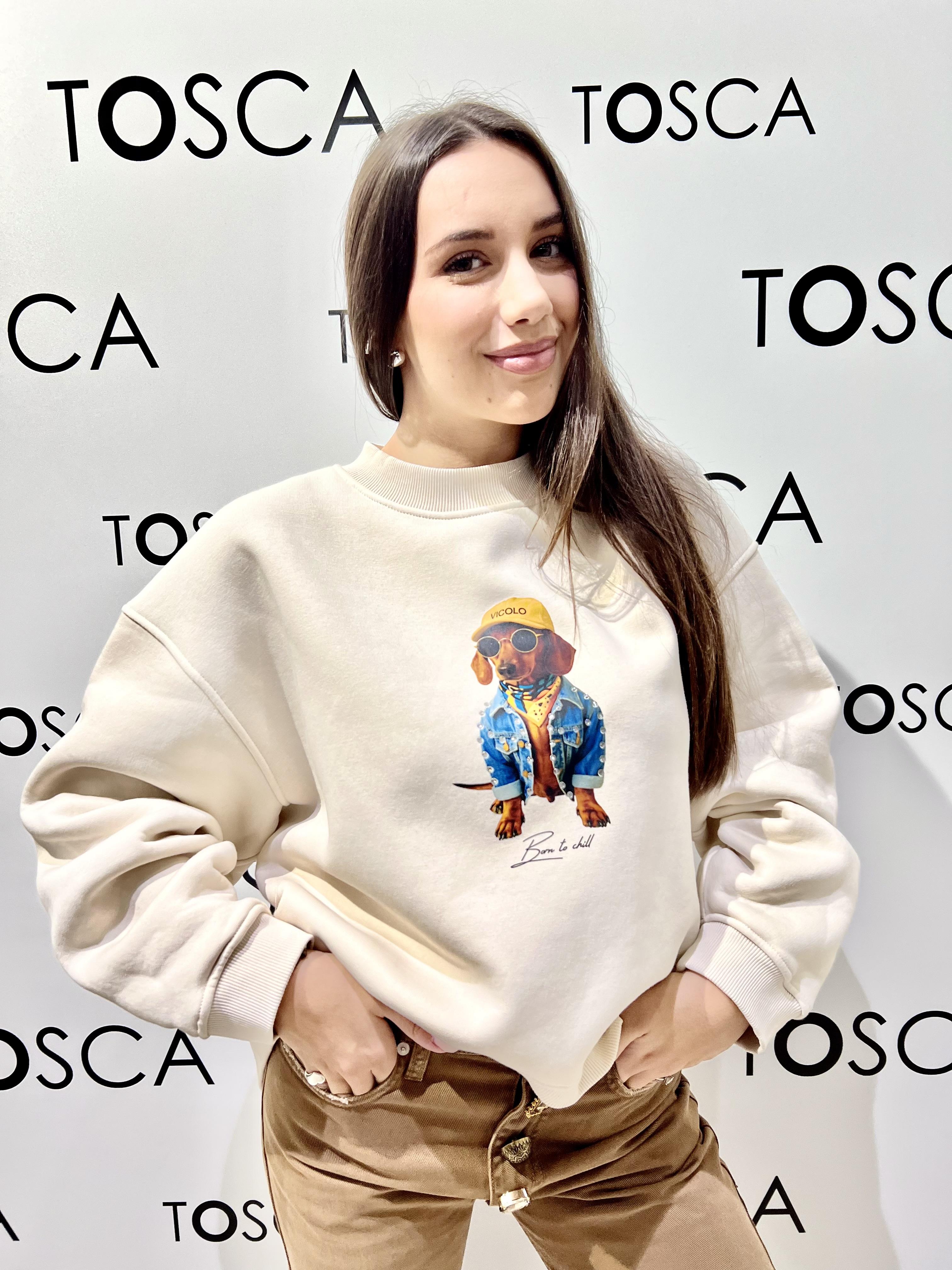 felpa con stampa cani vicolo RF0560AVORIO VICOLO