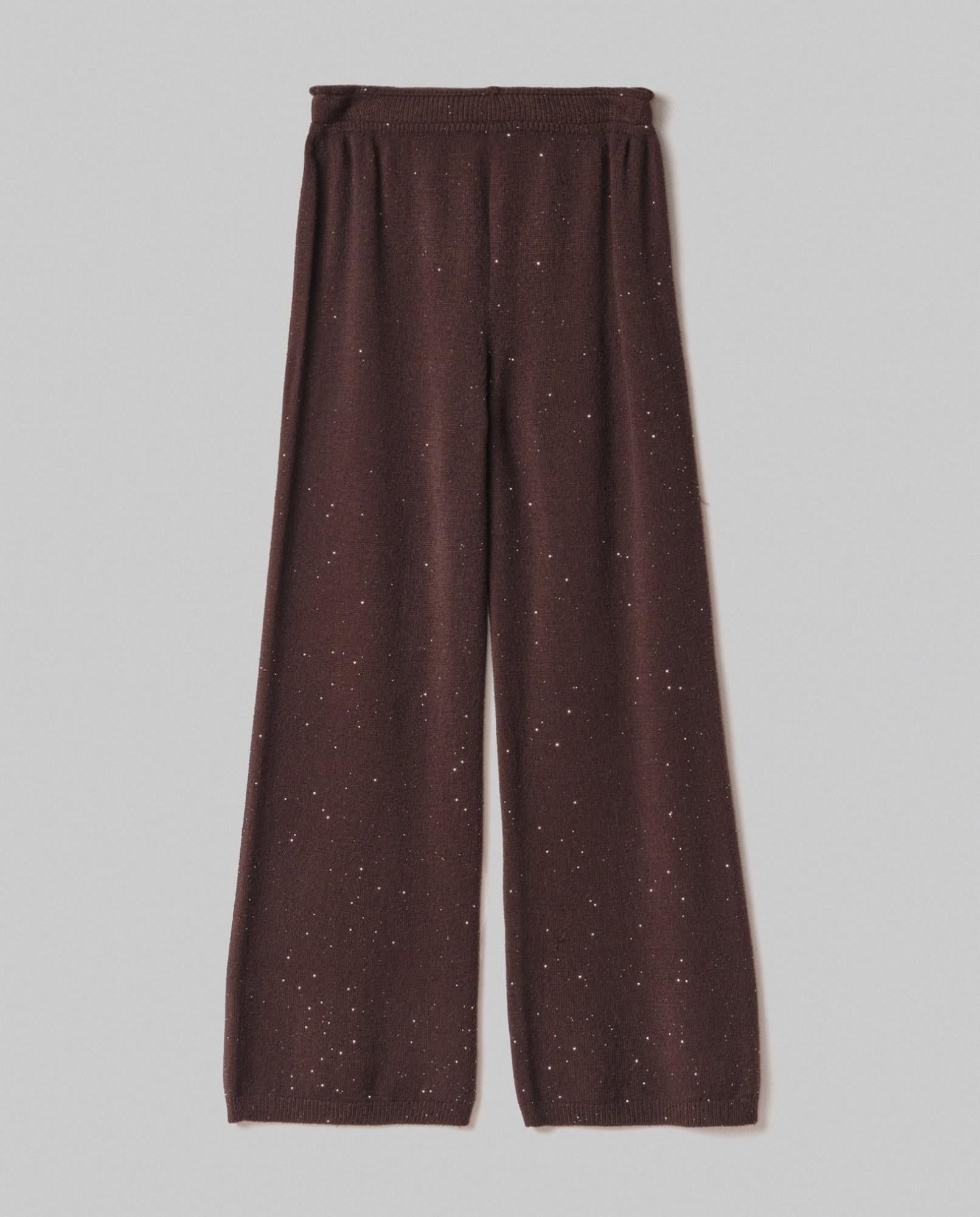 pantalone dritto in maglia con paillettes hinnominate 