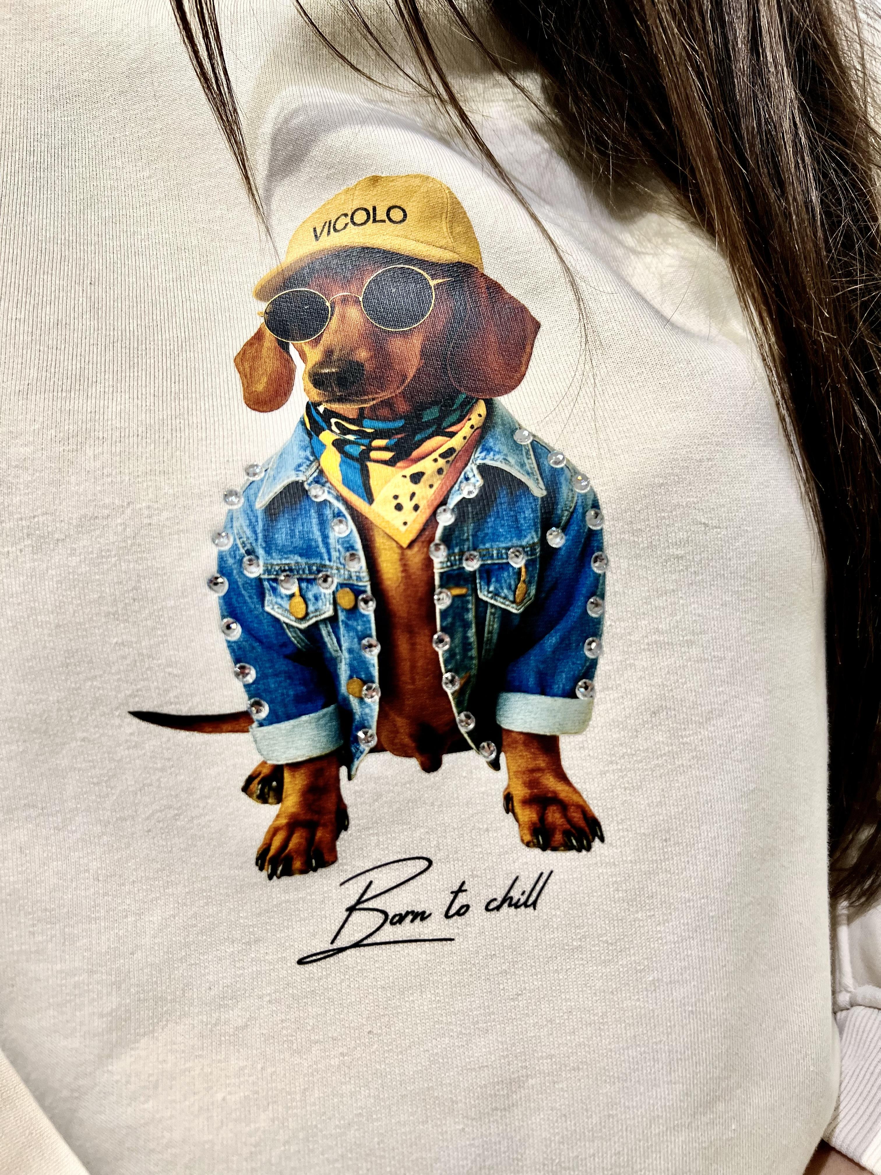 felpa con stampa cani vicolo RF0560AVORIO VICOLO