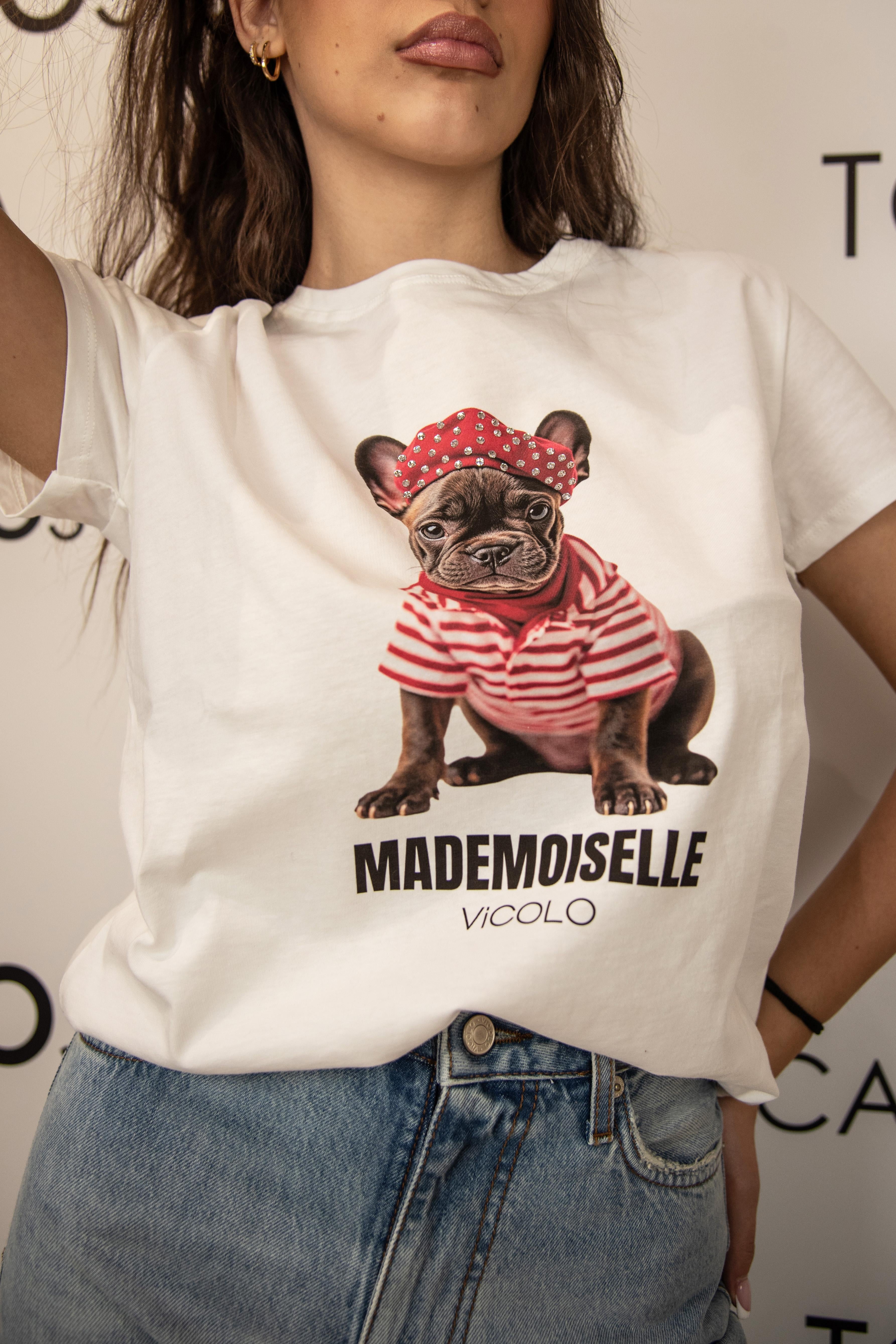 t-shirt con con stampa e strass vicolo RAB0429BIANCO VICOLO