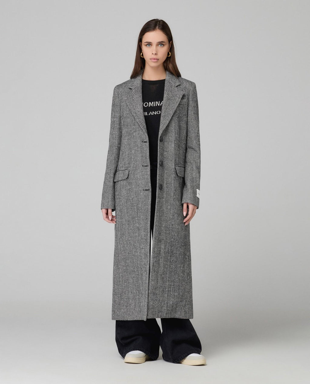 cappotto lungo spigato monopetto nero hinnominate 