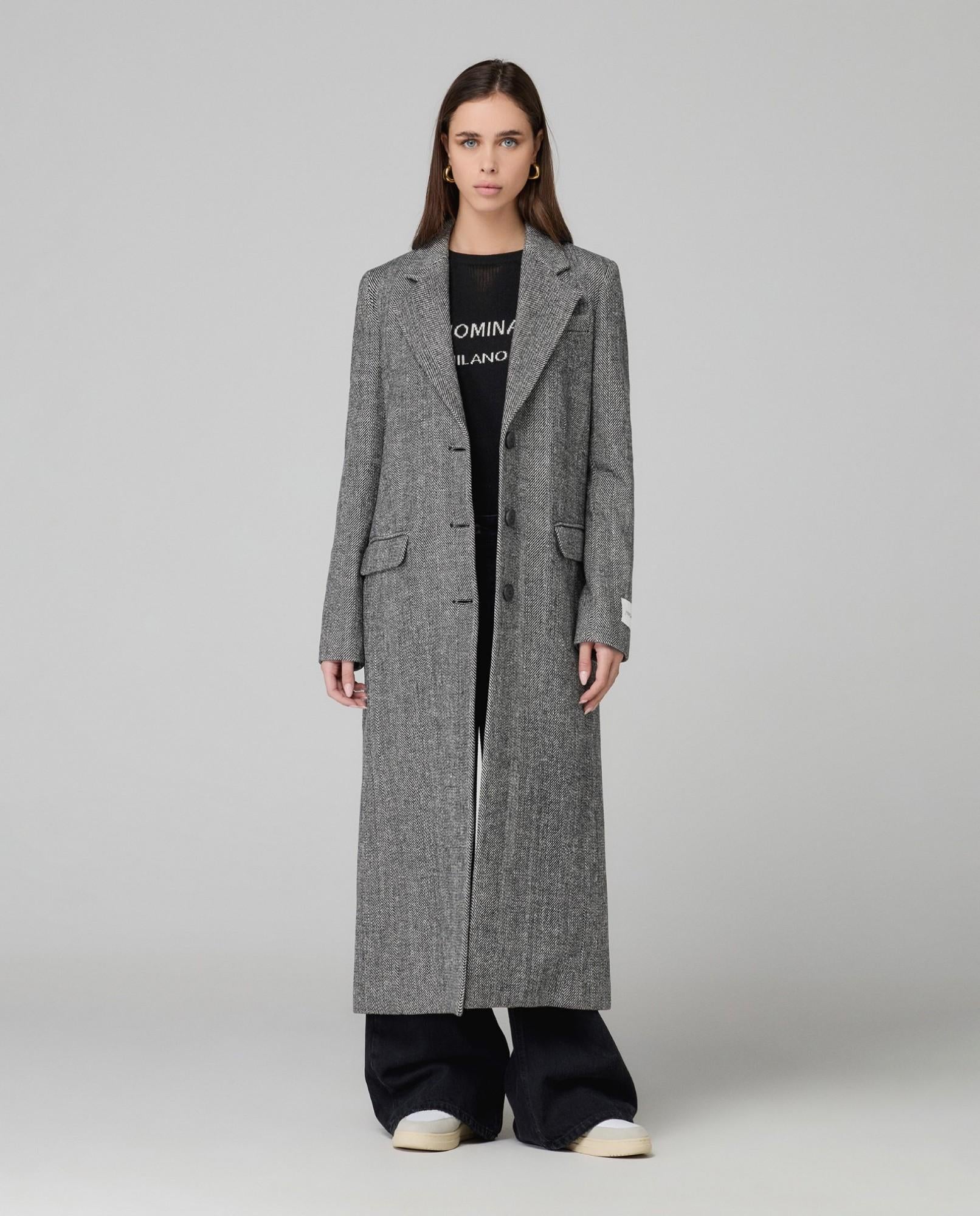 cappotto lungo spigato monopetto nero hinnominate 