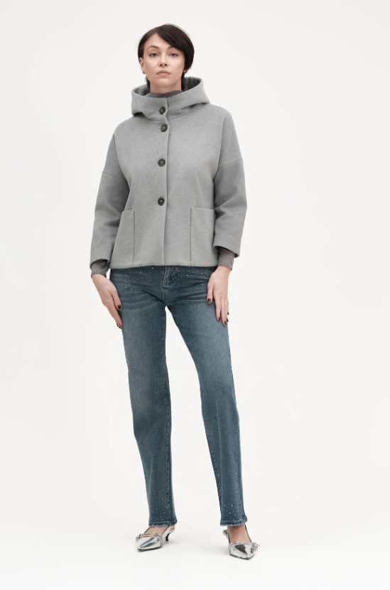 cappotto corto collo alto e tasconi WW20453GRIGIO WHITE WISE