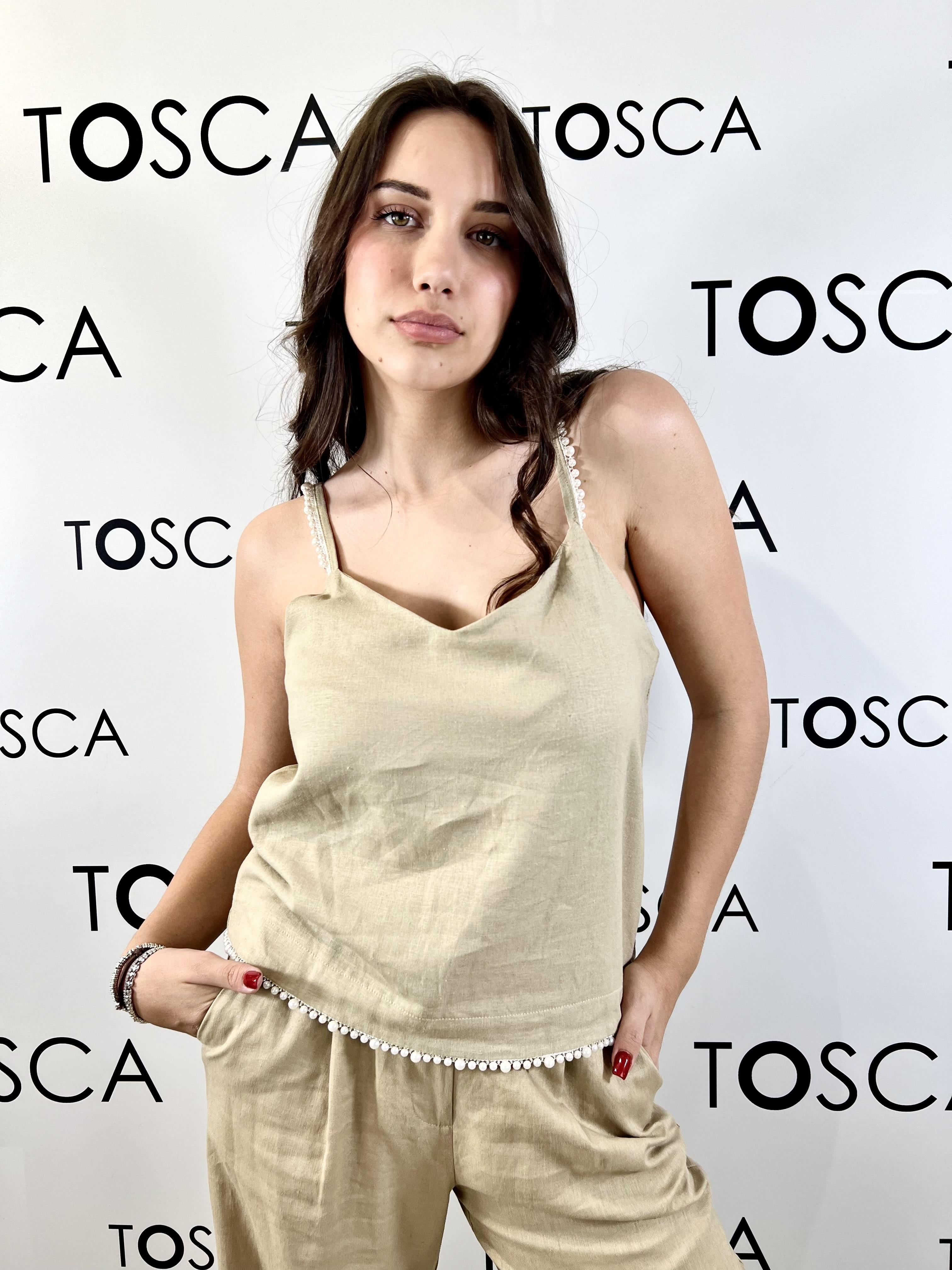 top con perle misto lino 