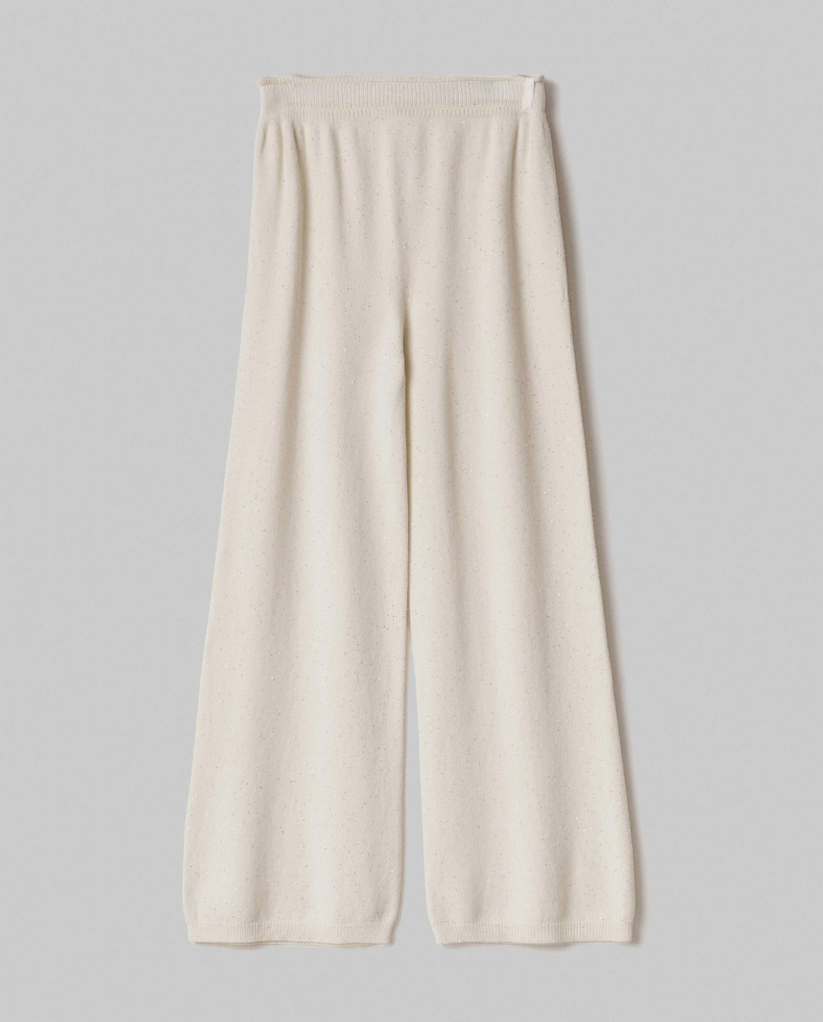 pantalone dritto in maglia con paillettes hinnominate HMABW02317MTTM0001AVORIO HINNOMINATE