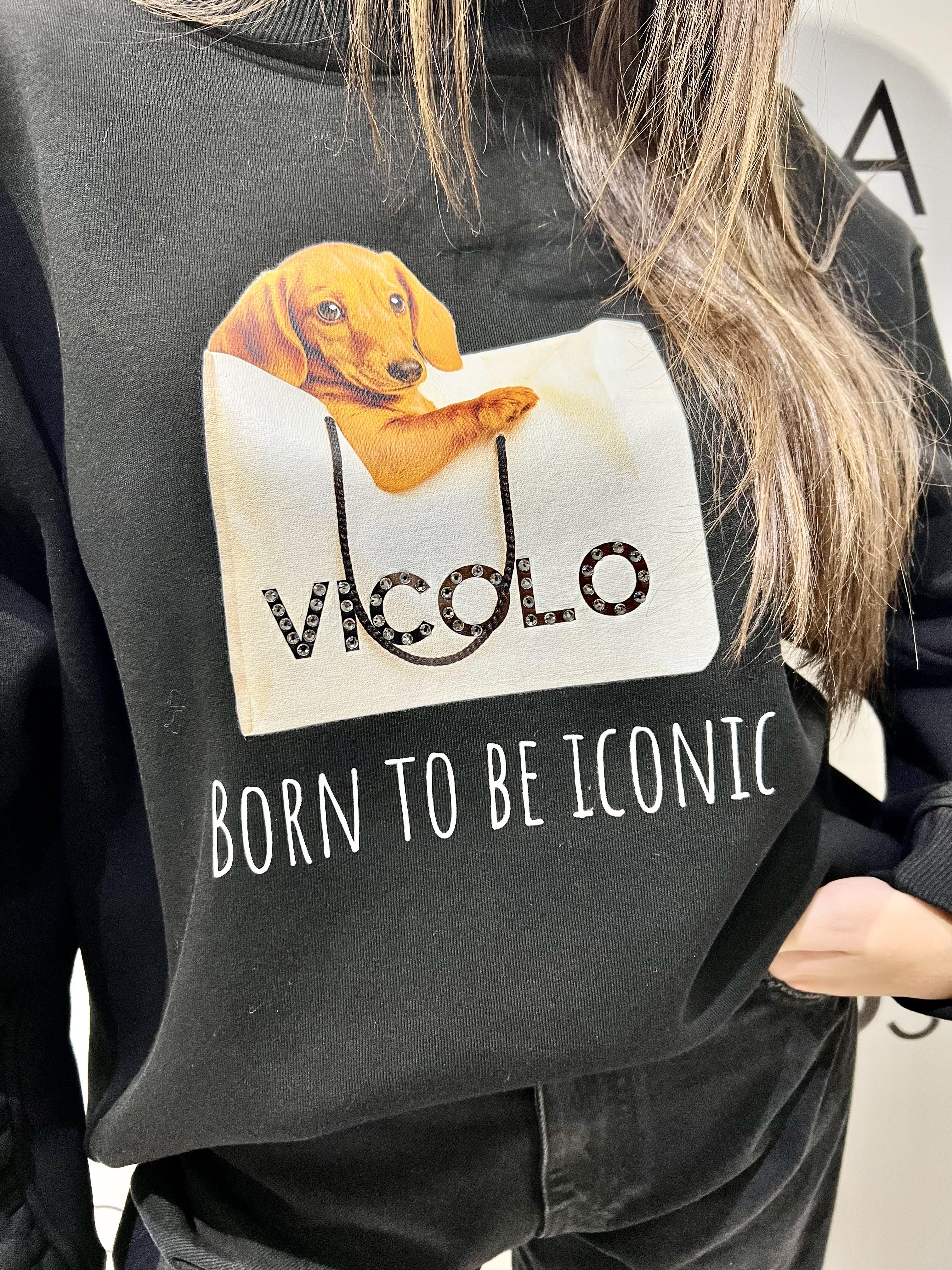 felpa con stampa cani vicolo RF0579NERO VICOLO