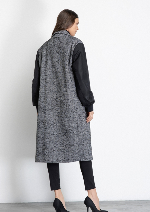 cappotto over lungo in panno e maniche in nylon 