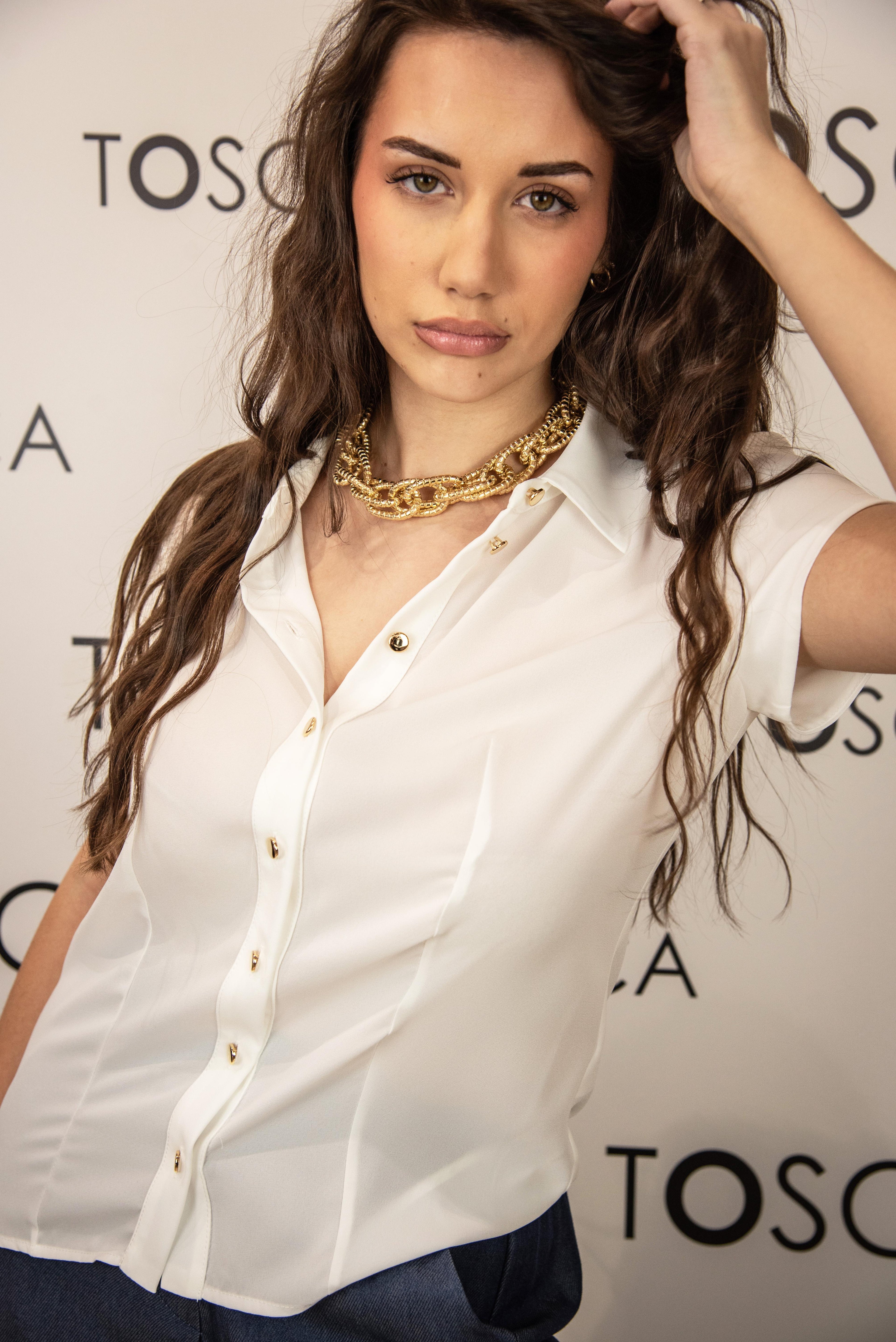 camicia manica corte con bottoni a contrasto ferrone S22XBFLENTOBIANCO FERRONE