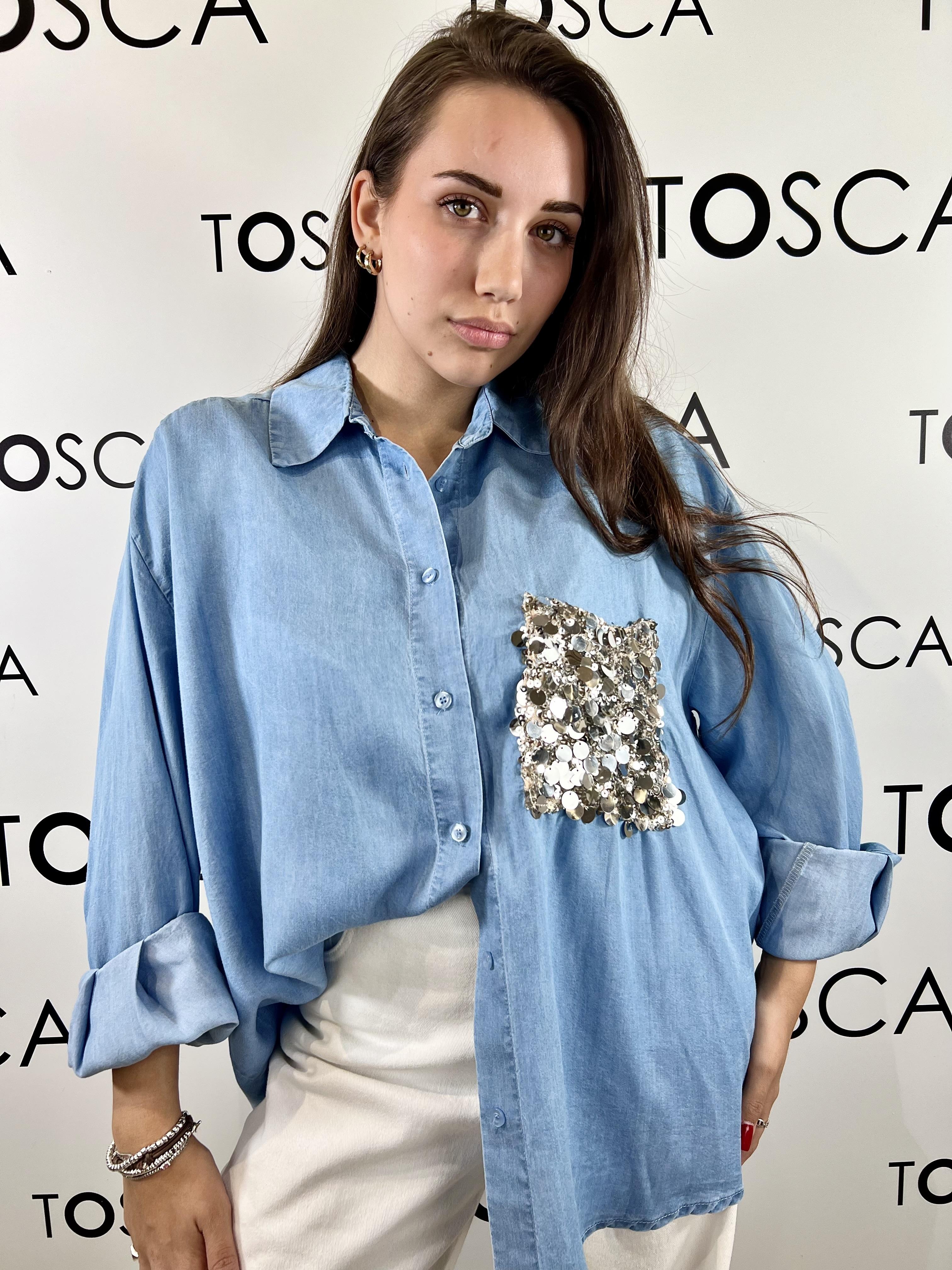 camicia  con taschino in paillettes tensione in 
