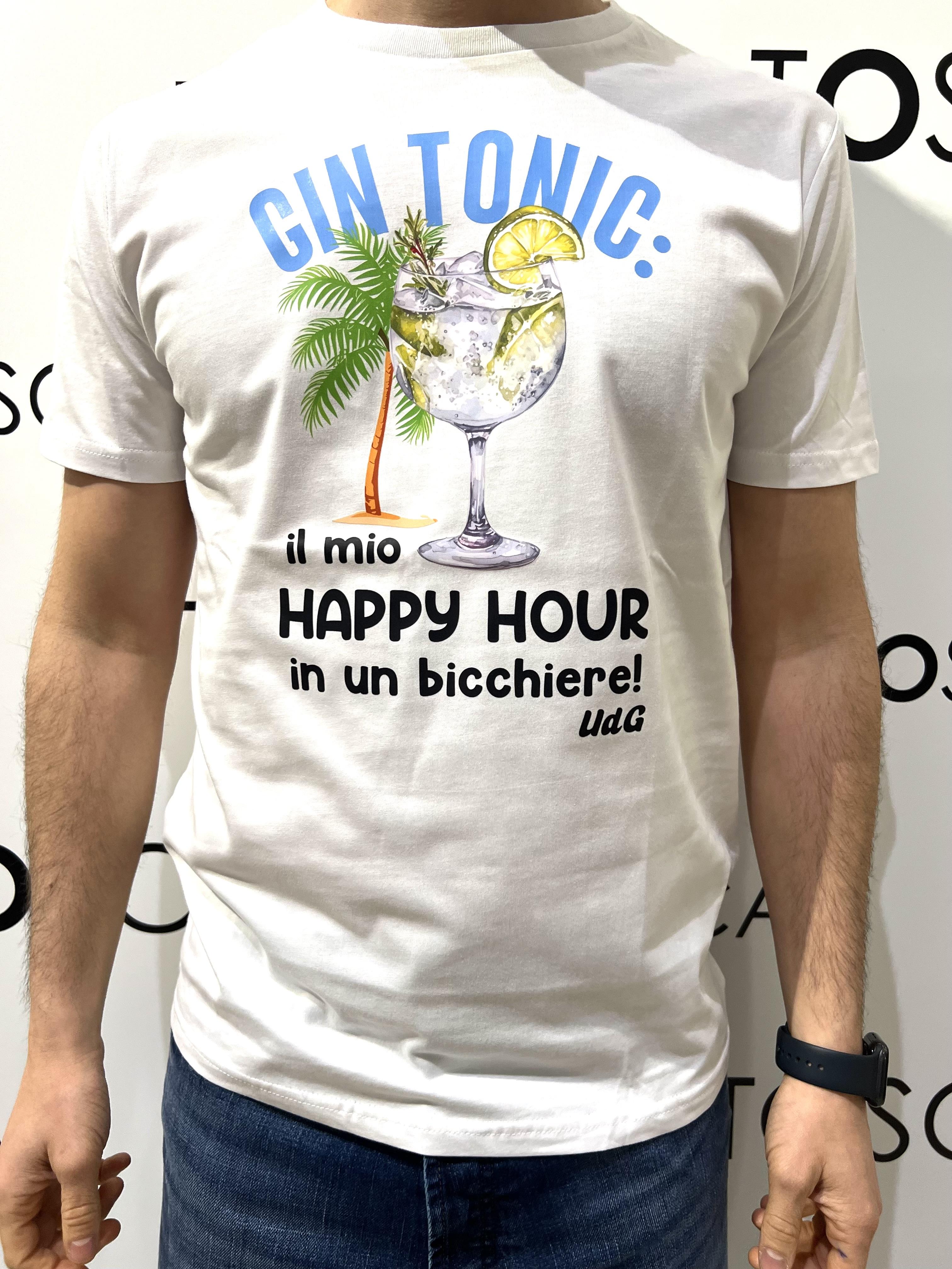 gin t-shirt gin tonic il mio happy hour in un bicchiere GIN T-SHIRTG.T. IL MIO HAPPY HOURBIANCO HICONIKA