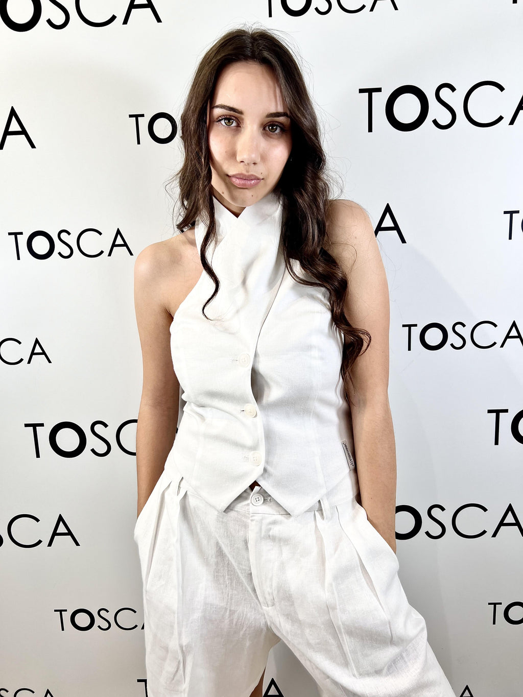 top in lino incrocio al collo hinnominate 