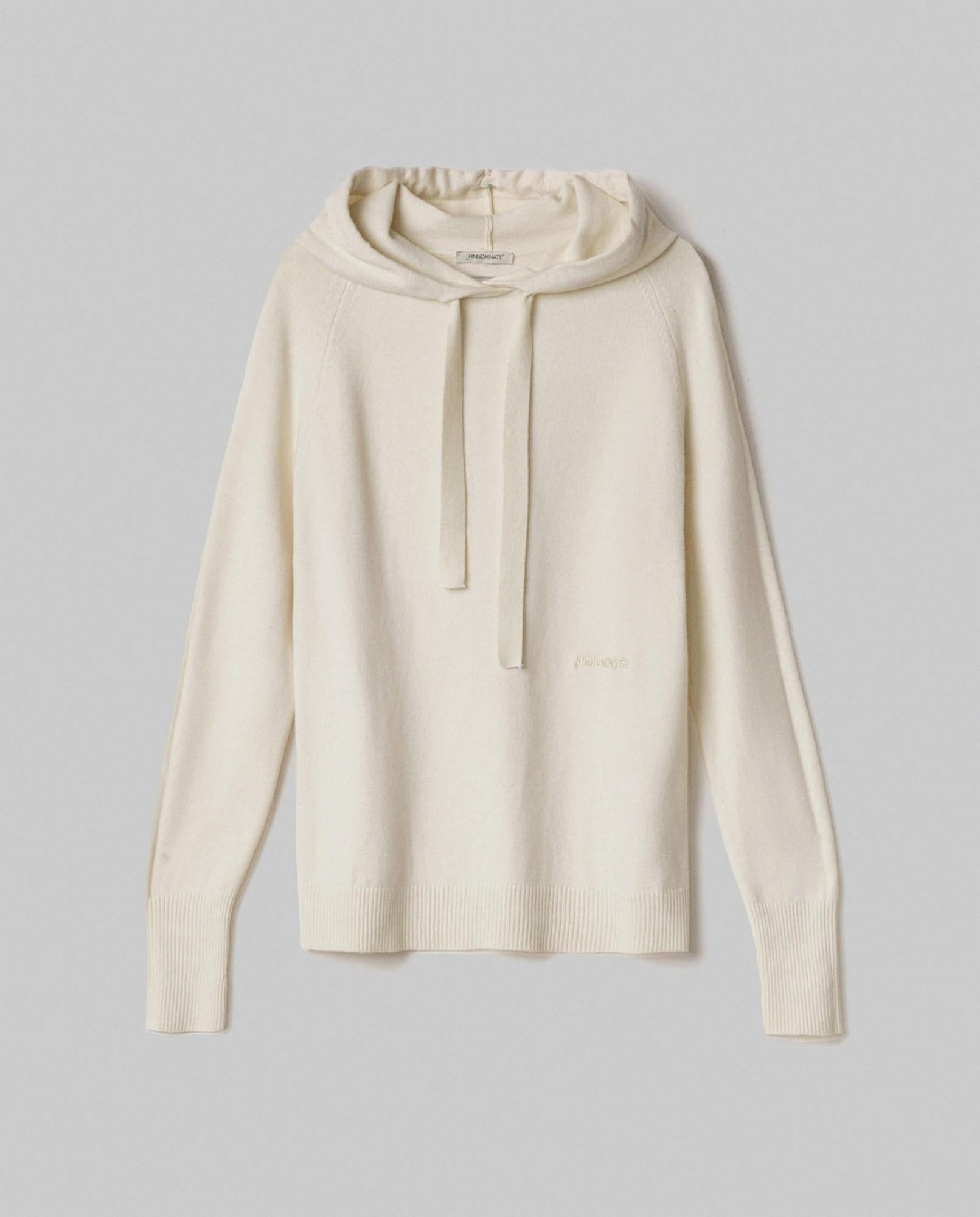 maglia cappuccio raglan con buchi ai polsi bianco burro hinnominate<BR/> 