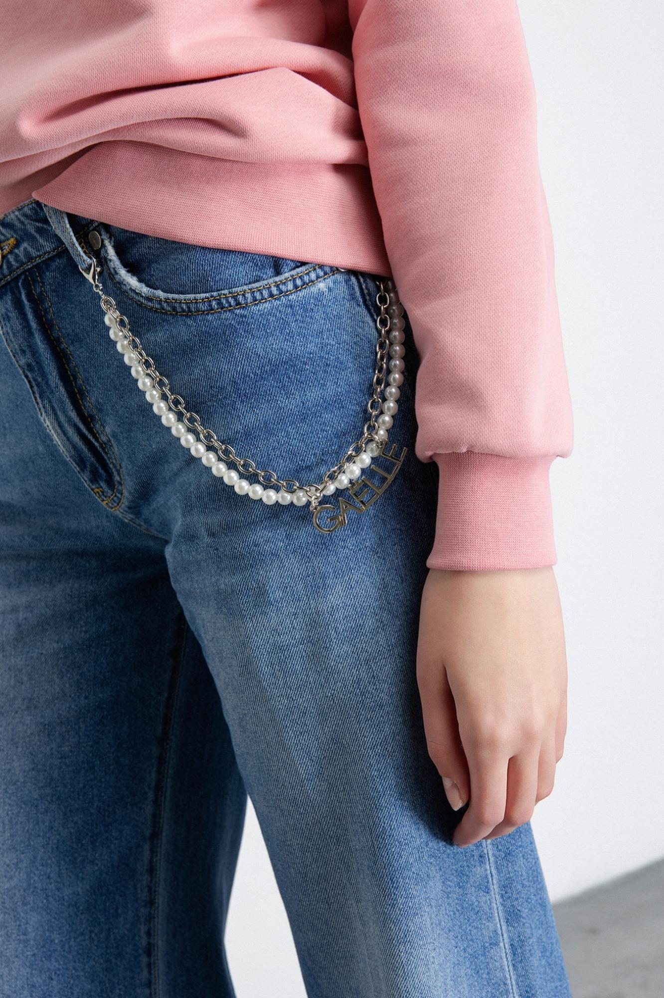 pantalone palazzo low waist con accessorio logato blu gaëlle paris GAABW07916MBFI0002DENIM GAELLE